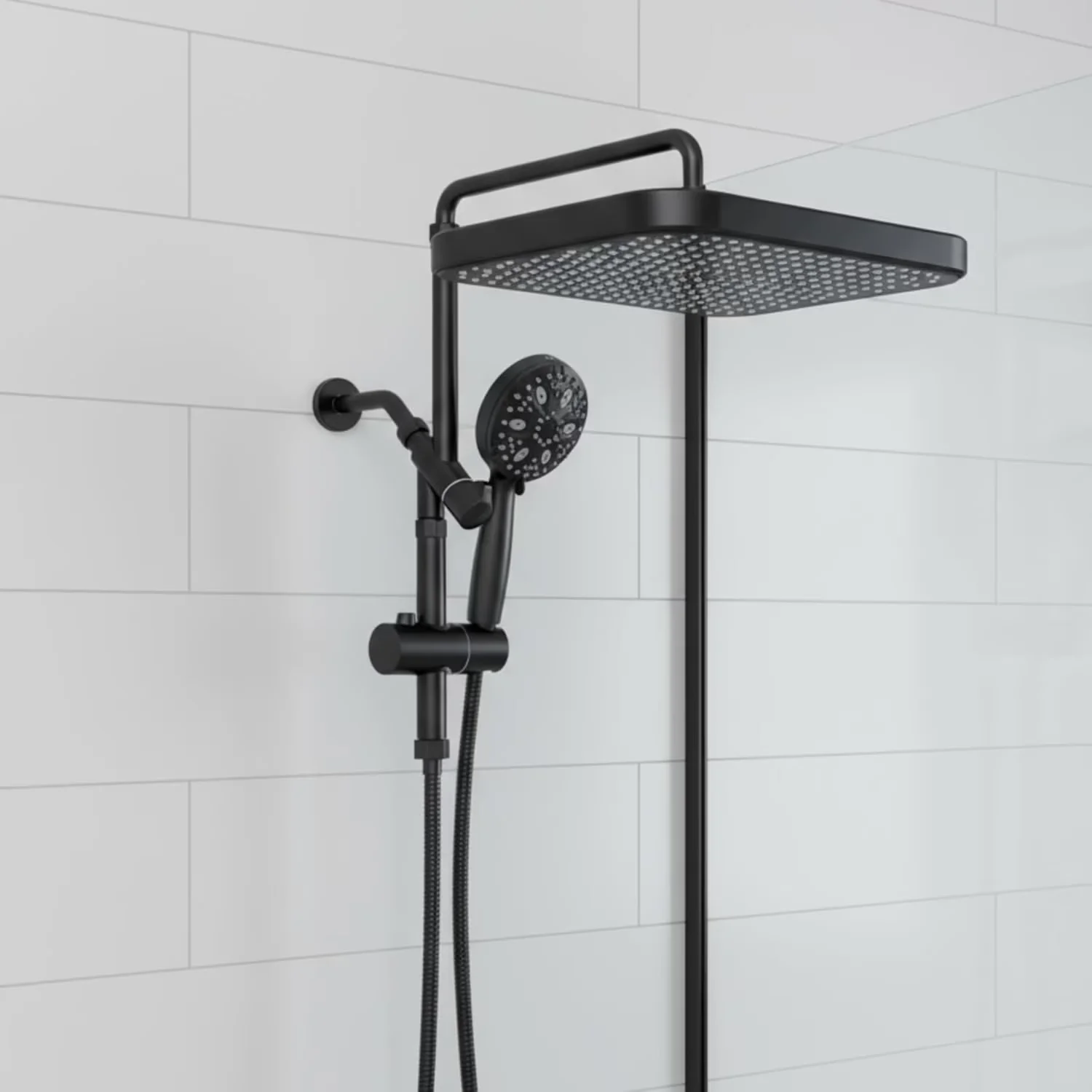 Essential Shower Head with Adjustable, Handheld, 15 Inch Metal Rainfall Heads - Metal Black Model 2C7D5D