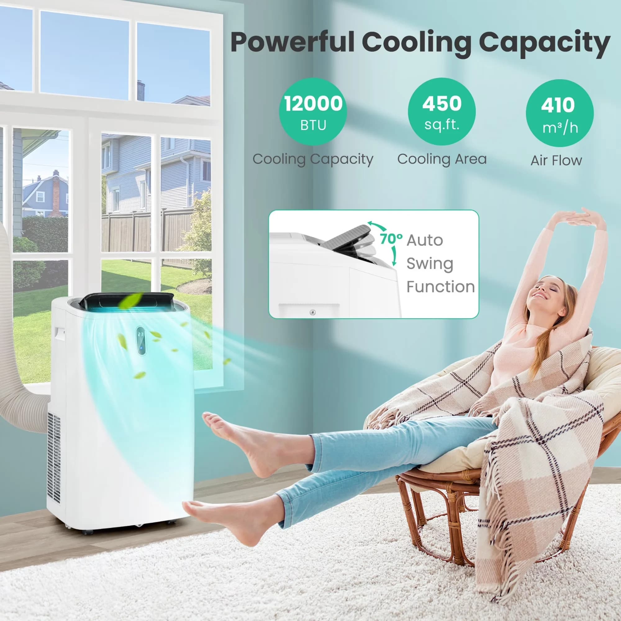 Compact Air Conditioner with 12000 BTU, Automatic Shut-Off, Remote Controlled - White Model 3D0C71