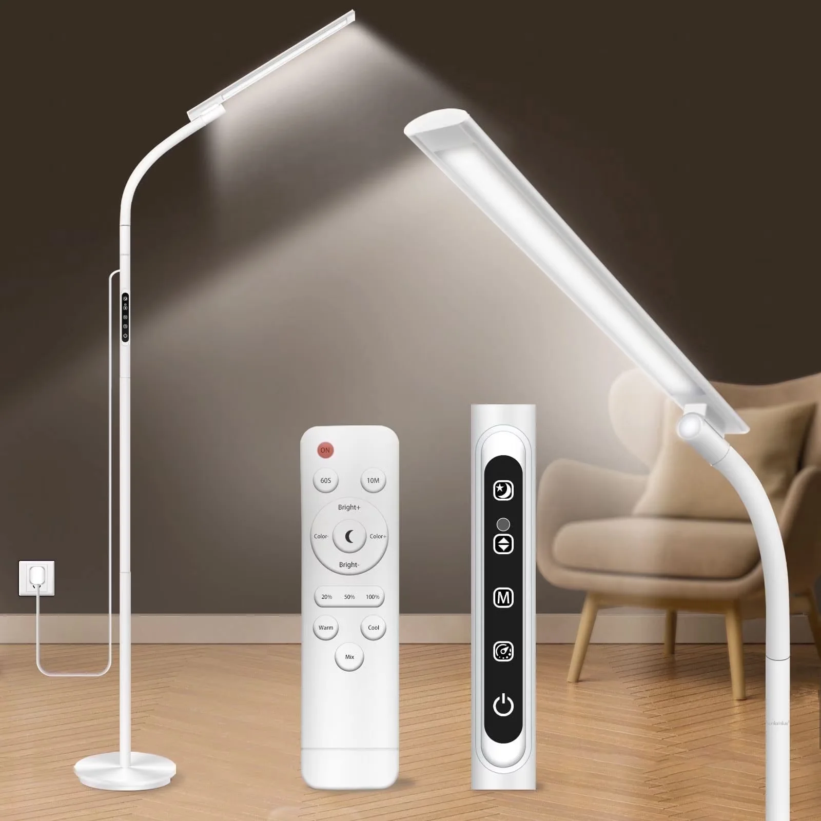 Efficient Desk Lamp with LED, Adjustable Height, Light Therapy - Metal White Model C3F307