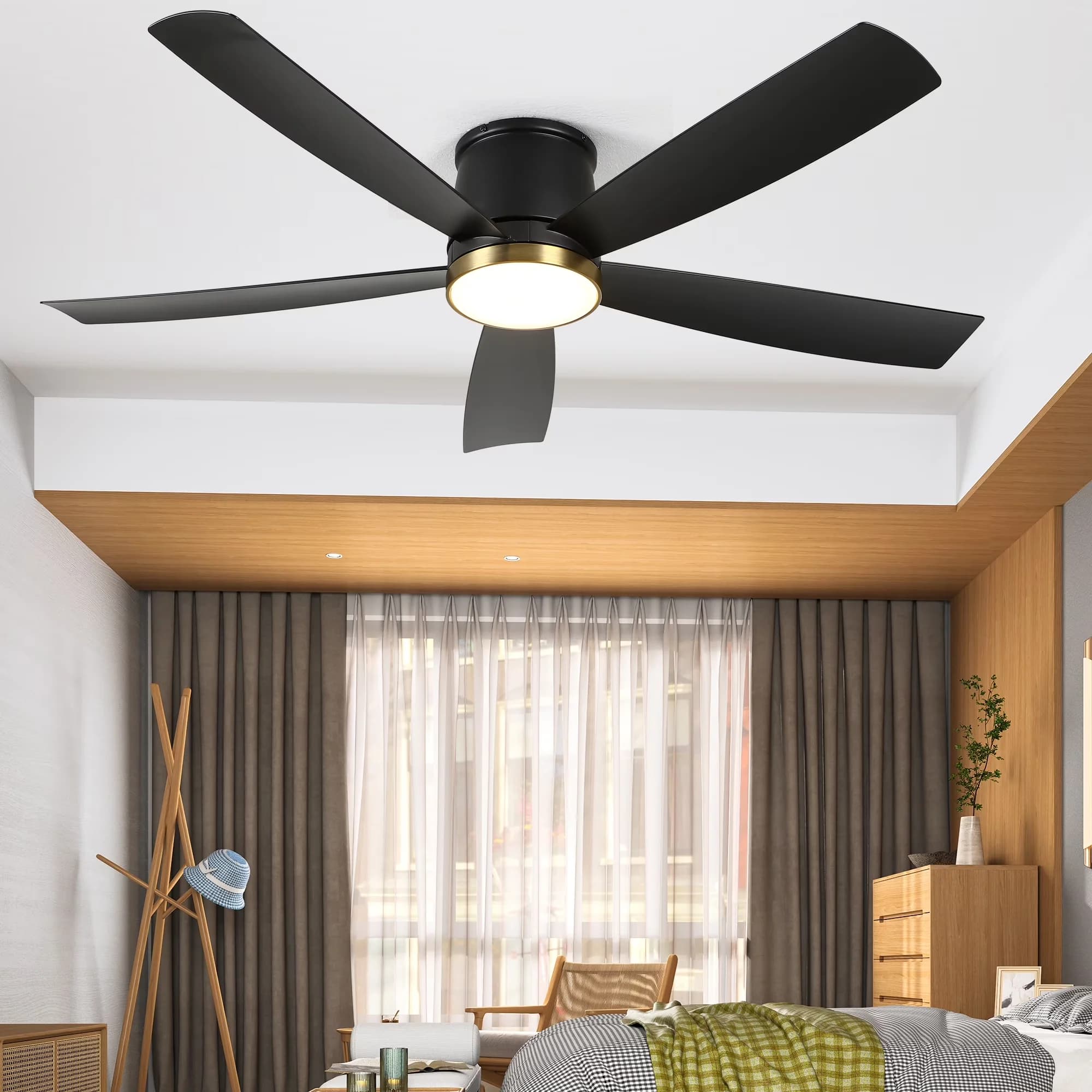 Ceiling Fan Sleek with LED, Modern, Remote Controlled - Black for Living Room Model CCCBCC