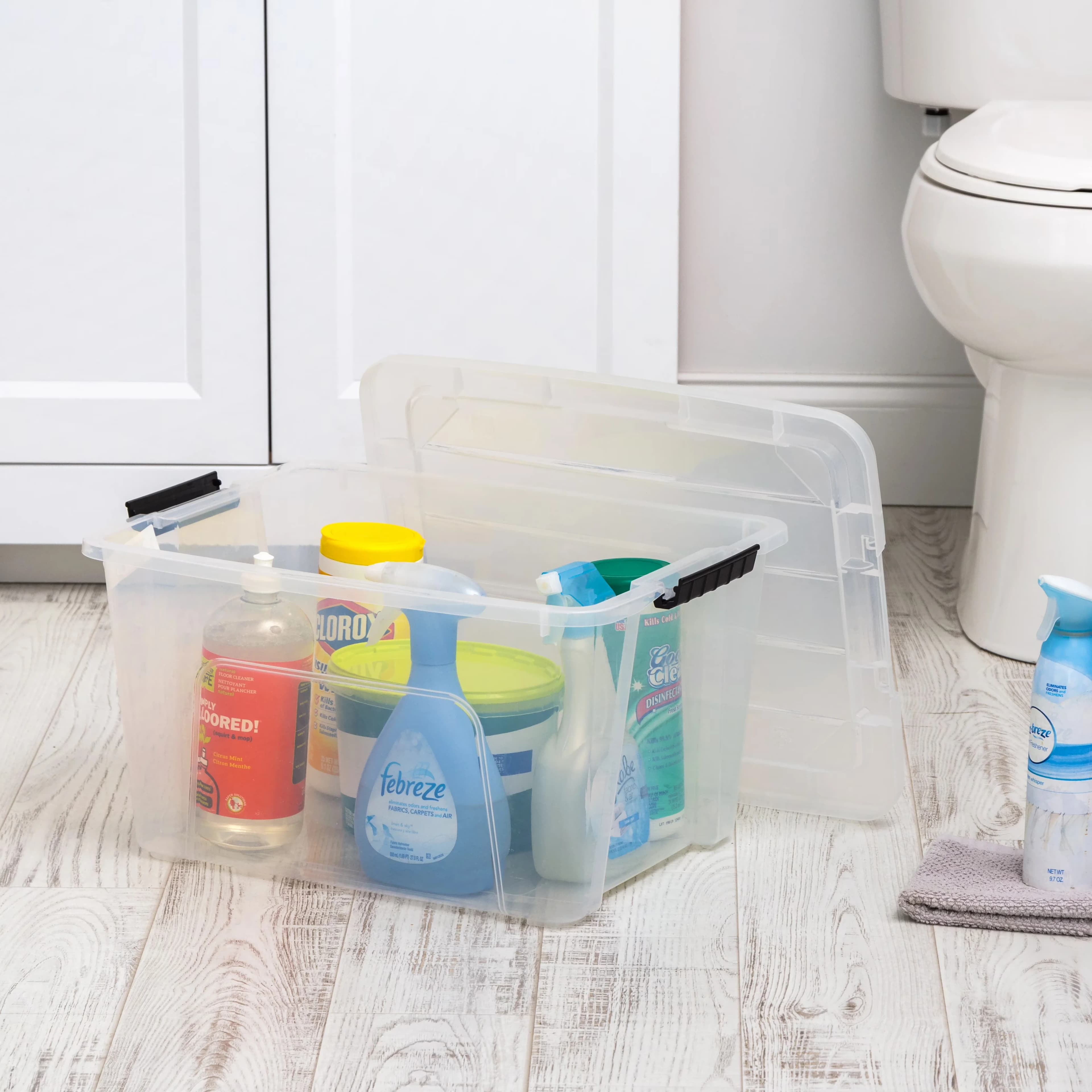 Sleek Garage Storage Supply with Stackable, 32 Qt or 8 Gallon in Size - Clear Plastic Model D79E09