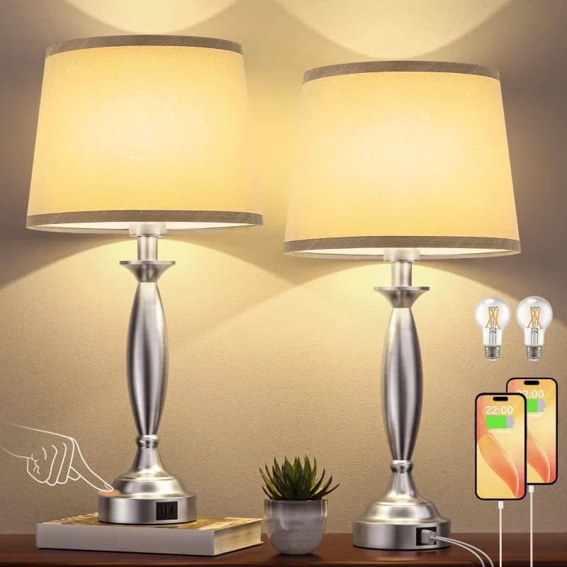 Quality Lamp Set with LED, Modern - Gray Metal for Living Room, Bedroom Model 2C2B5A