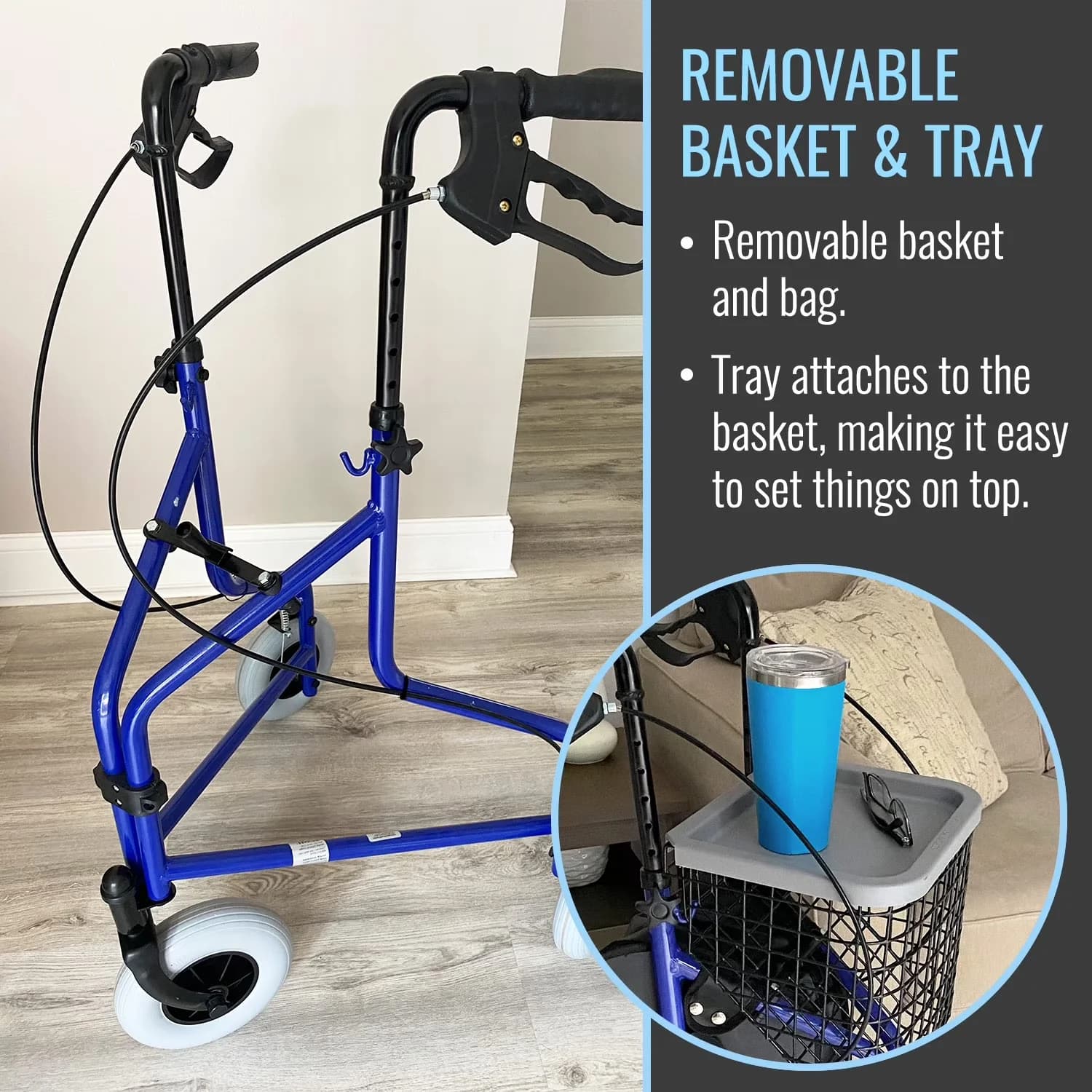 Stylish Scooter with Foldable, Swivels, Folding Rollator Walker - Blue Aluminum Model 6AD1C7