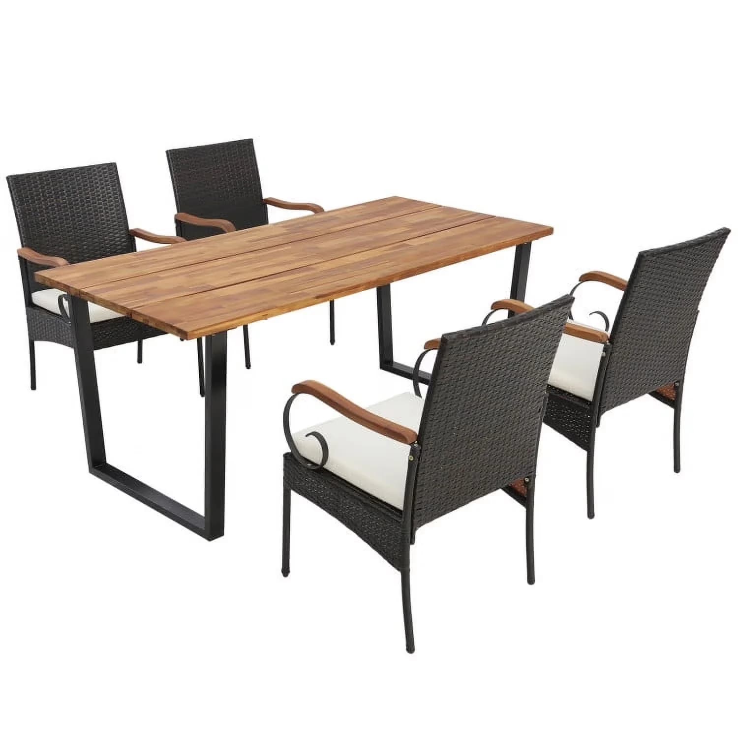Compact Patio Dining Set with Umbrella Hole, Color of PE Rattan:Mix Brown, Color of Table:Natural and Black - Acacia Wood, Metal, Pe... Model 18E9F4