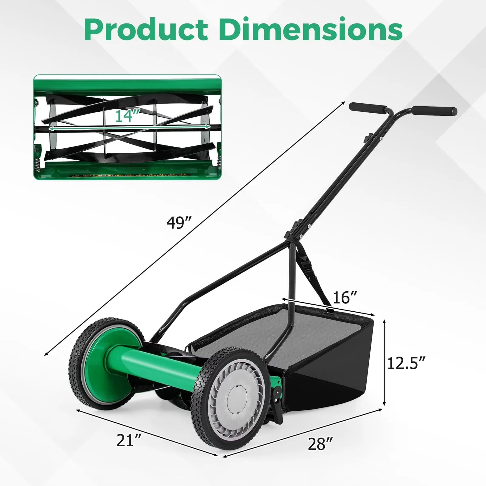 Push Mower Stylish with Adjustable - Green for Garden Manual - Easy to Use Model 1C8837
