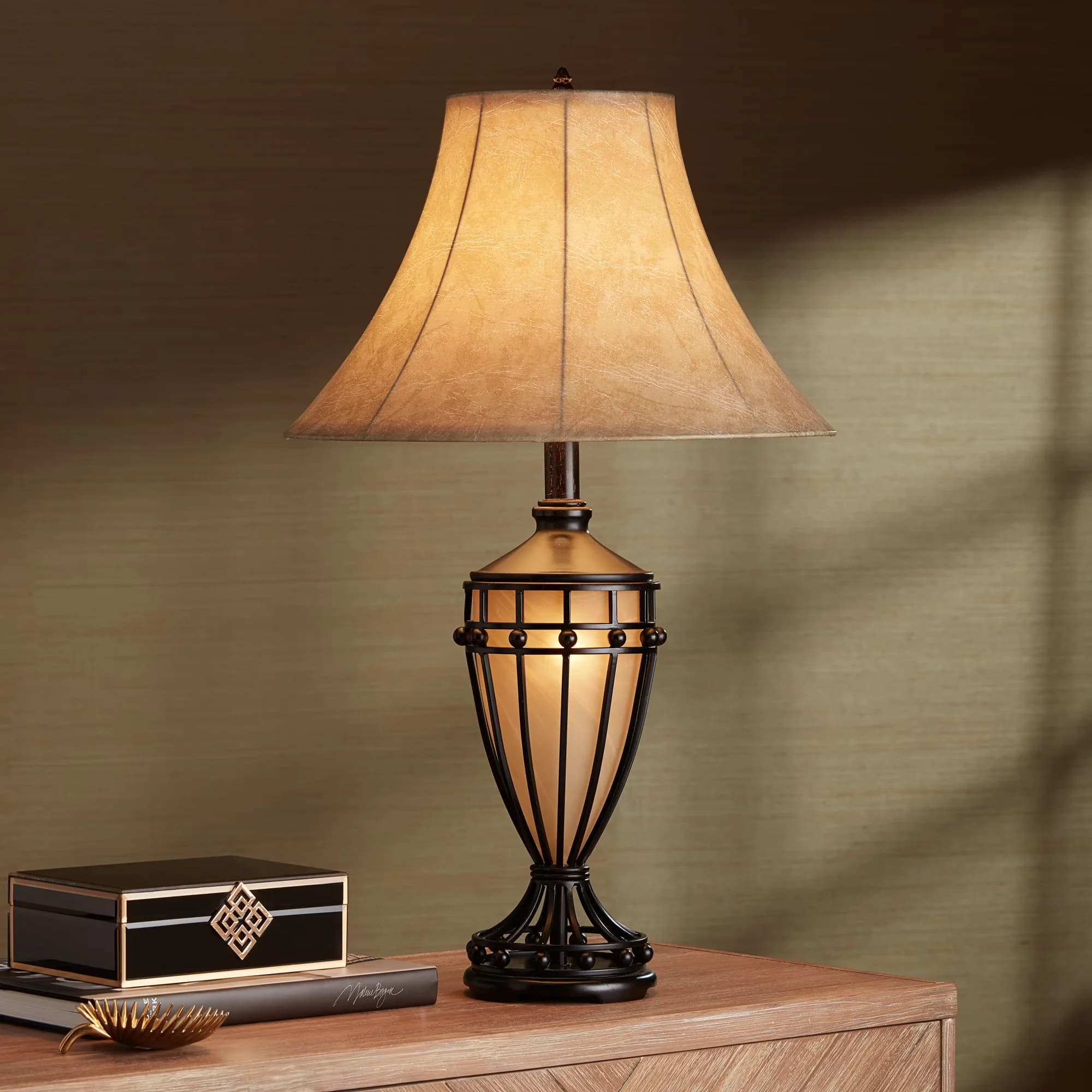 Innovative Lamp Set with Incandescent, Traditional Table Lamps 33" Tall of 2 - Brown Metal for Living Room, Bedroom Model C7B25E