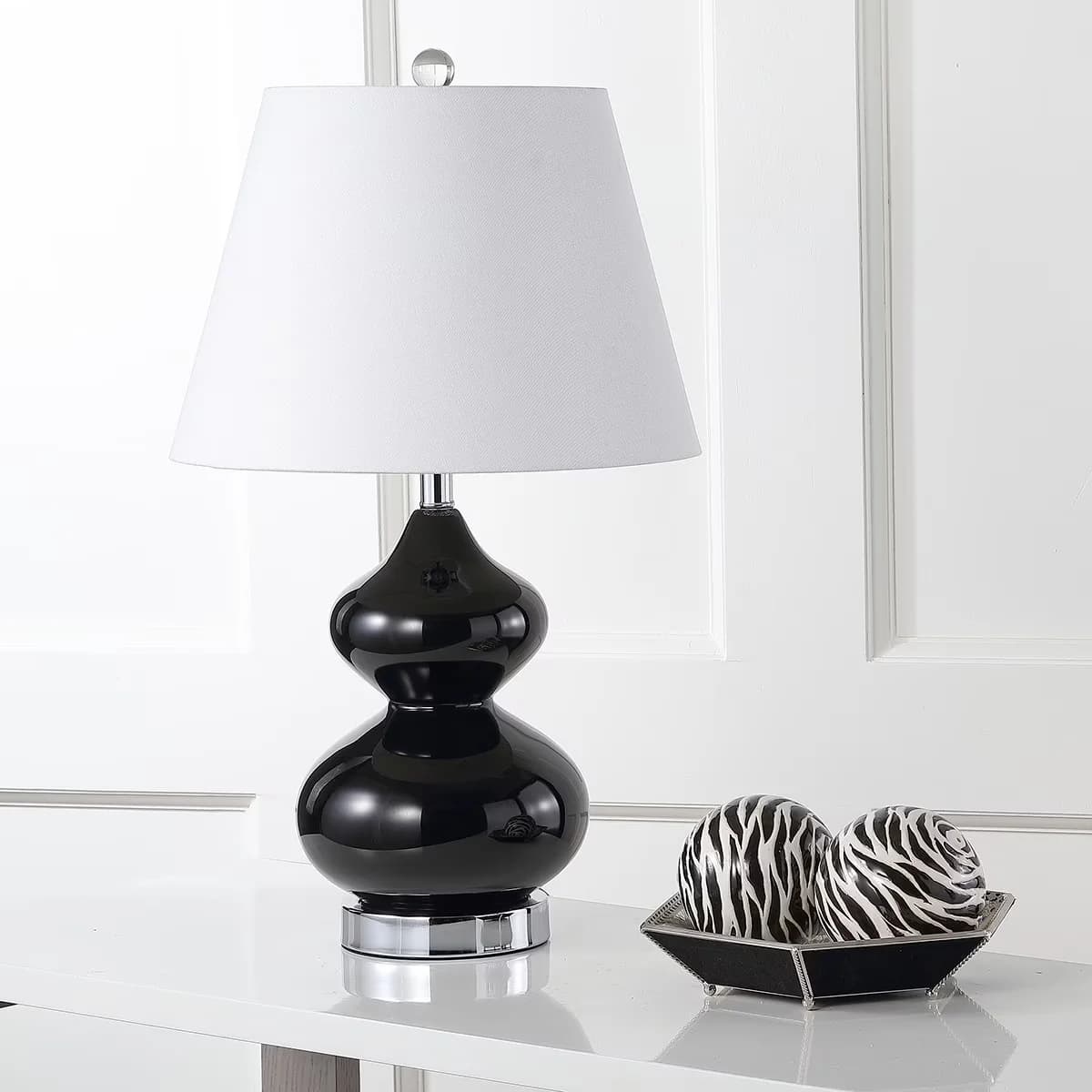 Modern Lamp Set with Contemporary, Color: Black, Eva 24 in. Glass Table - Glass Blue Model 7F0B77