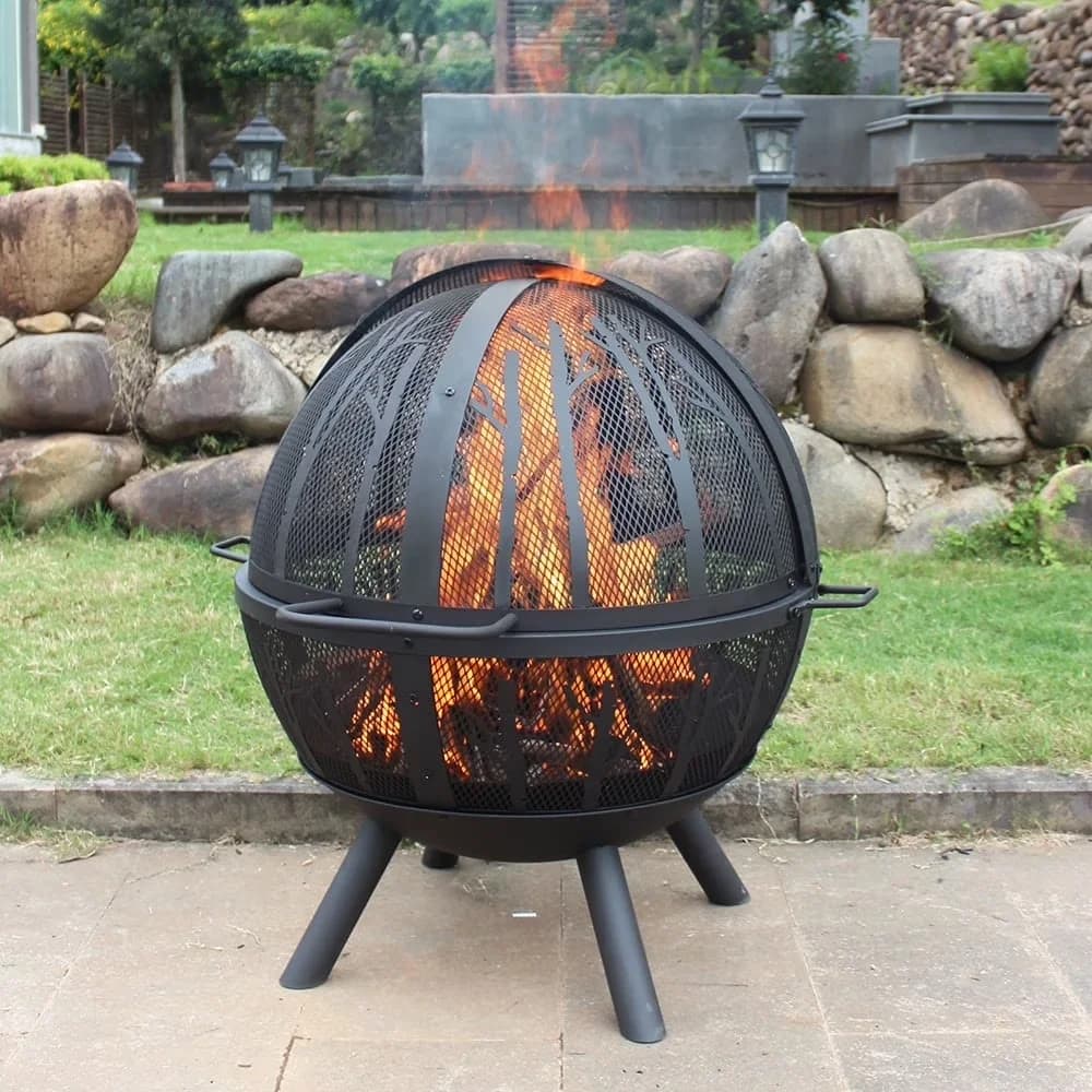 Outdoor Heating Professional with Portable, Grill, 35 inch Metal Ball Fire Pit - Black Steel, Iron for Patio Model DFB0B3