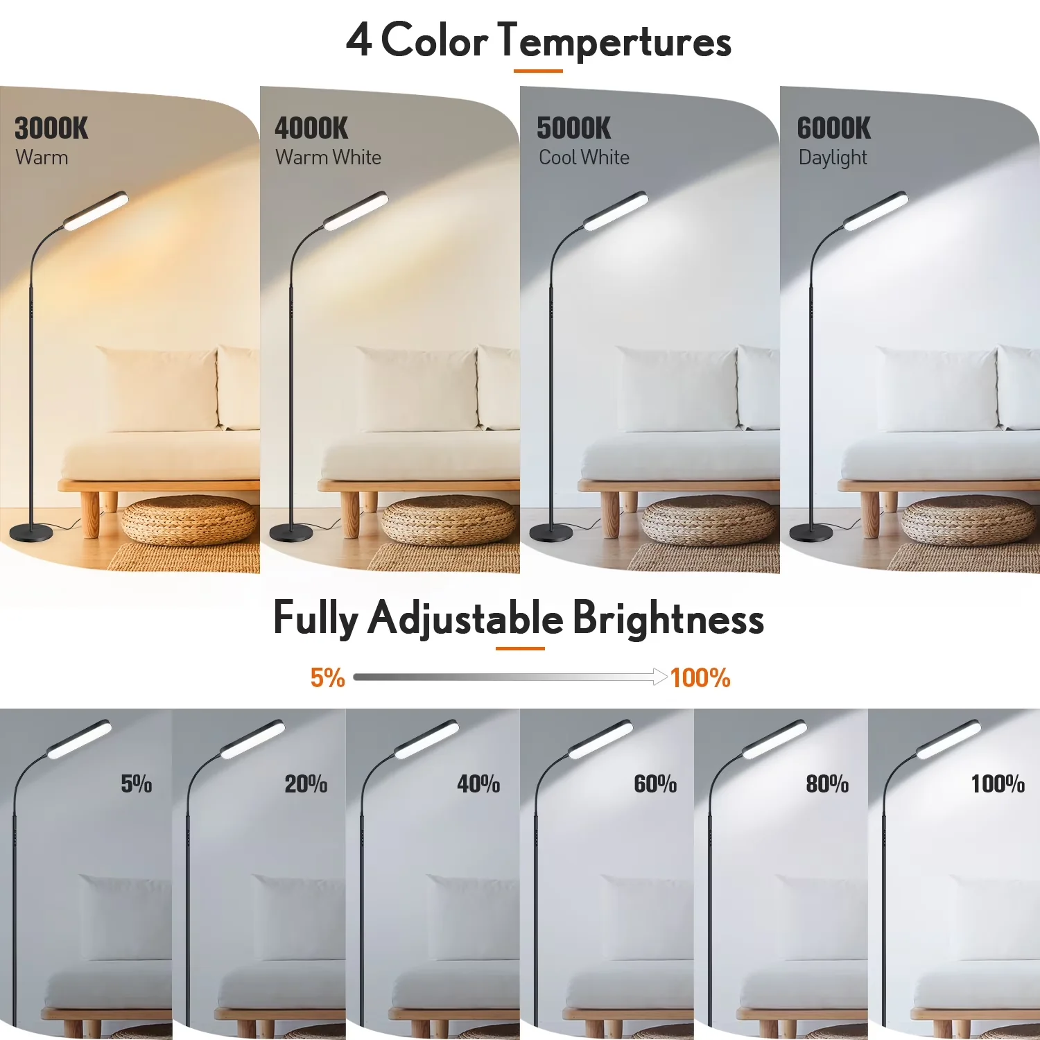 Professional Floor Lamp with LED, Adjustable Height, Specification: - Metal Black Model 7CA4F3