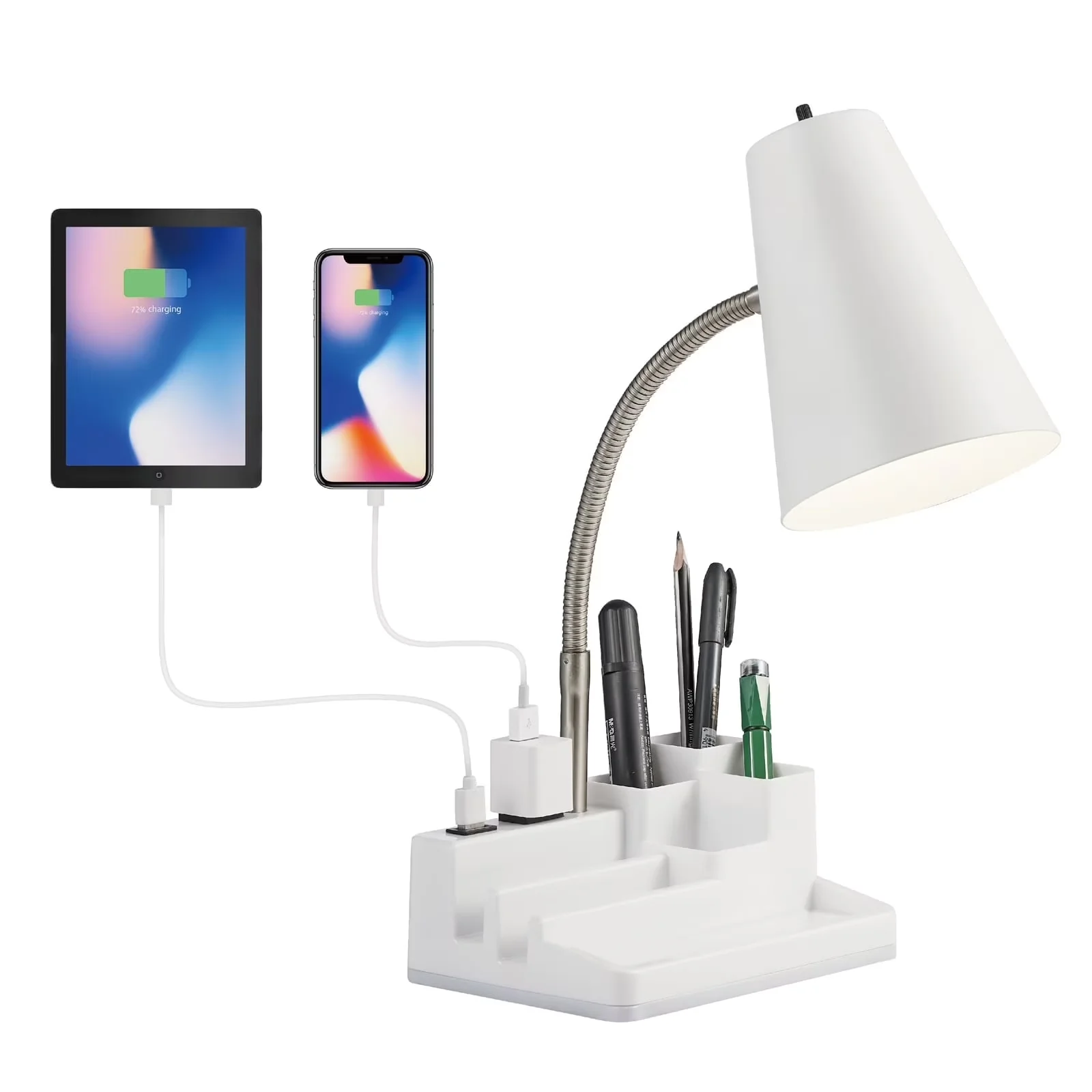 Desk Lamp Versatile with LED, Adjustable Head, 15-inch Adjustable - White Plastic Model 7B4FD5
