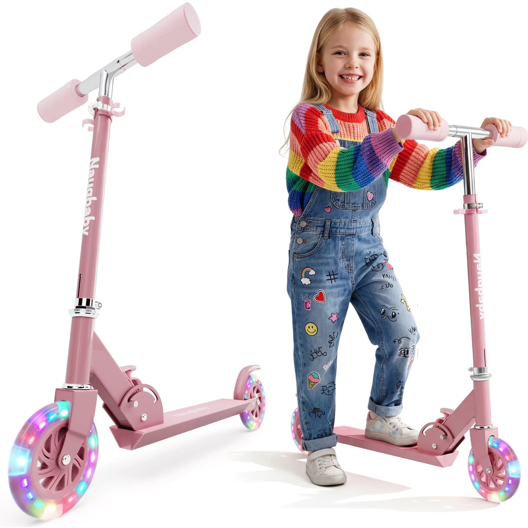 Versatile Scooter with LED, Portable, Compact - Iron, Pu Pink Kick for Everyday Use Model F2DABB