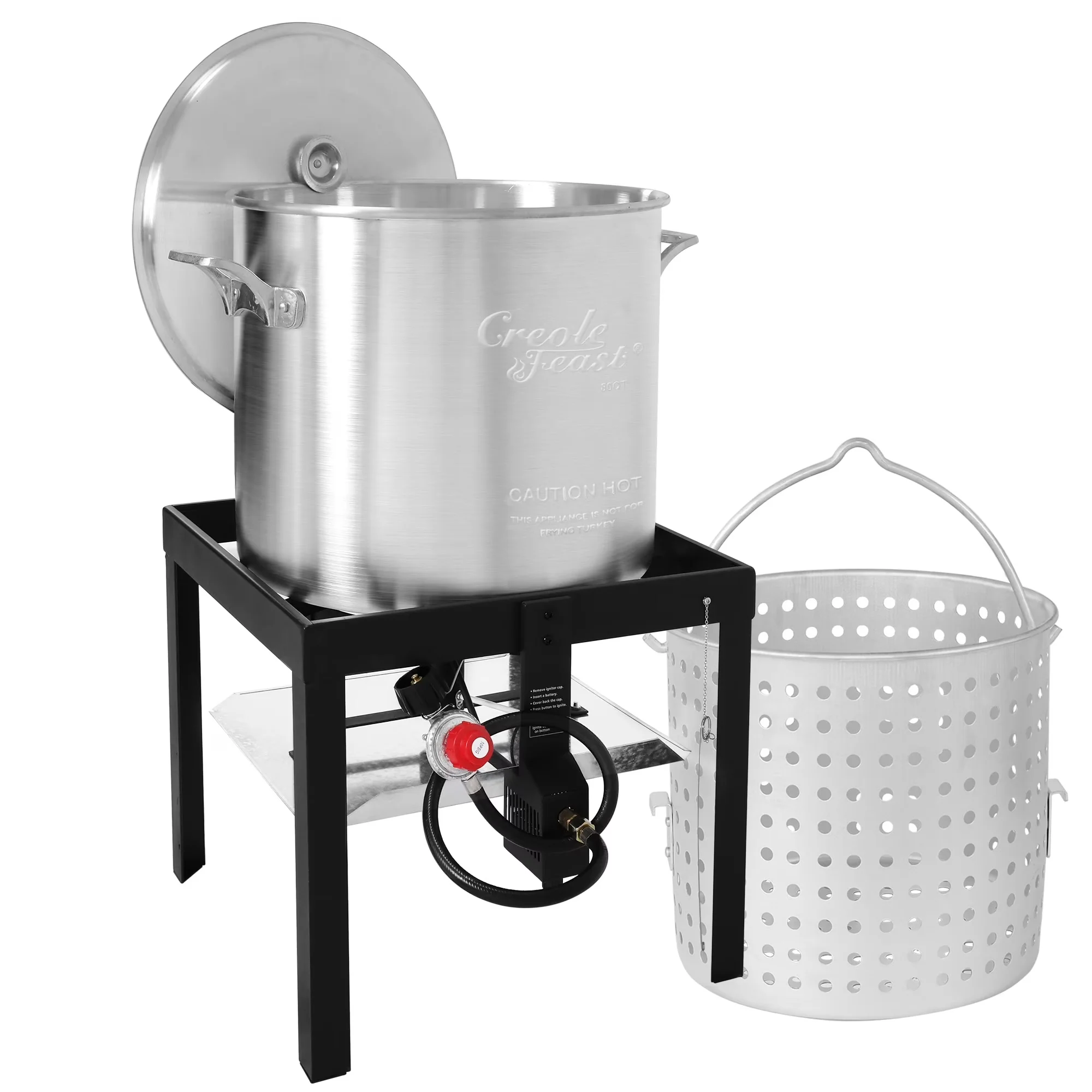 Essential Outdoor Fryer with Adjustable Regulator, 80QT Seafood Boiling Kit - Aluminum, Steel Silver Model BB05B3