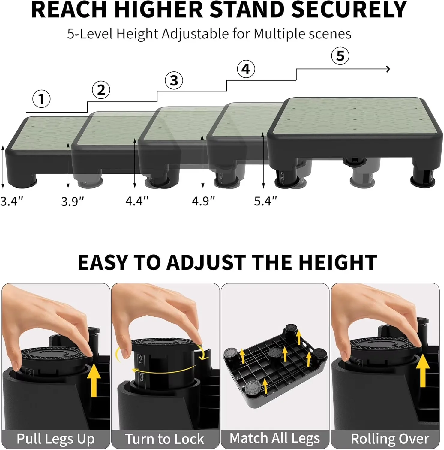Modern Ladders And Step Stool with Adjustable Height, Anti-Slip, Noctilucent Bedside - Black Model C5F07E