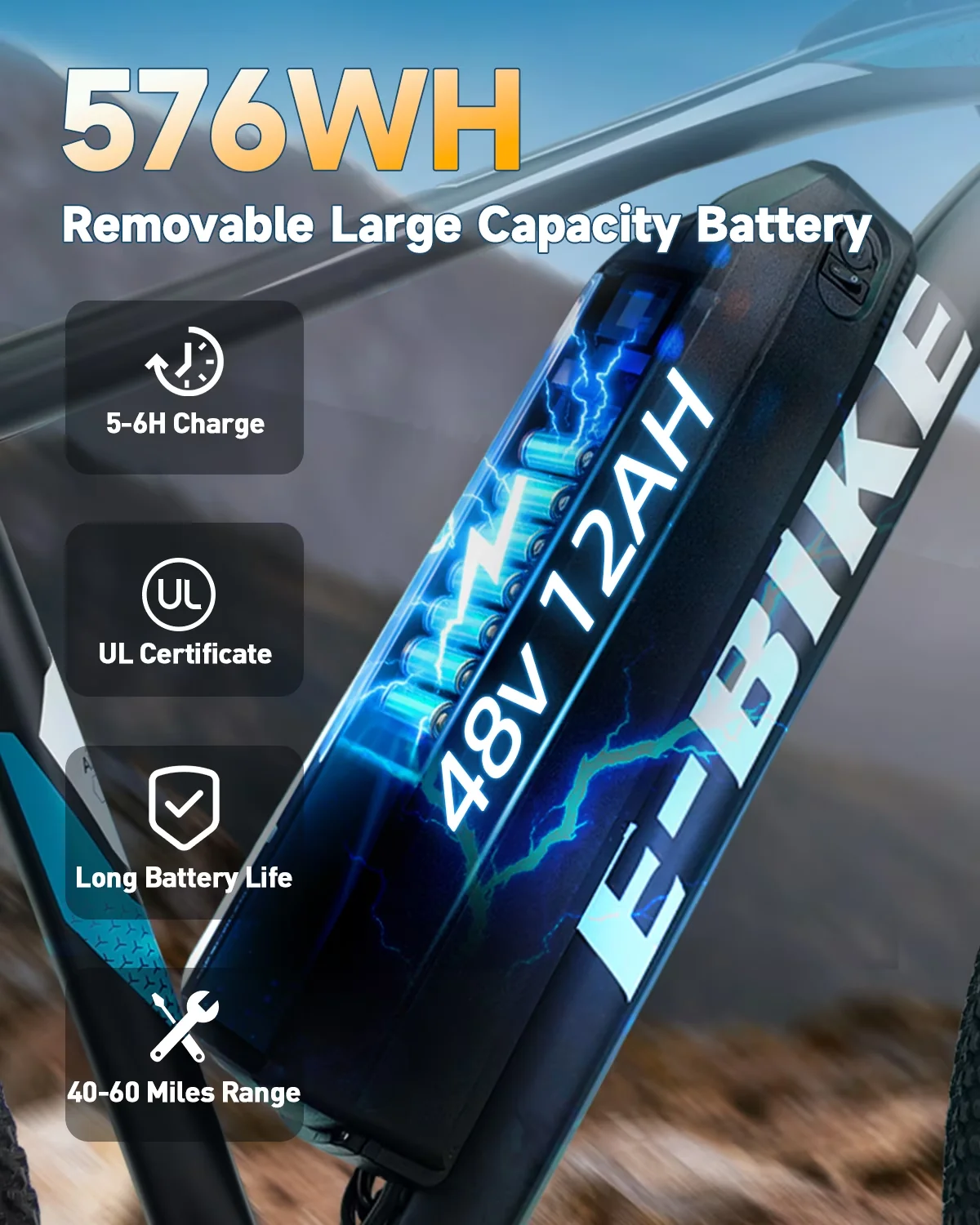 Electric Bike Stylish with Battery, 800W - 25MPH - Standard Series Model F0323E