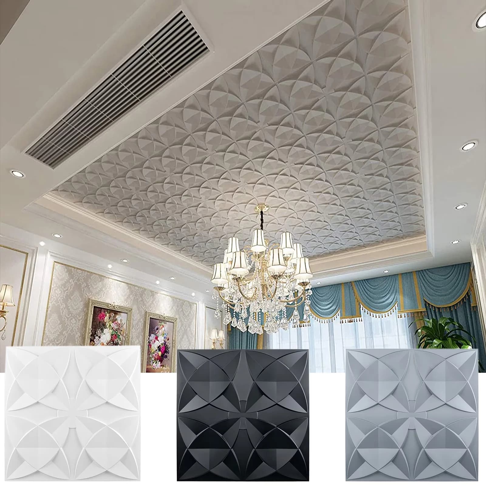 Building Material Quality with Eco-Friendly, Ornamental Ceiling Tile 2x2 Glue up - Plastic Black Model B7D182