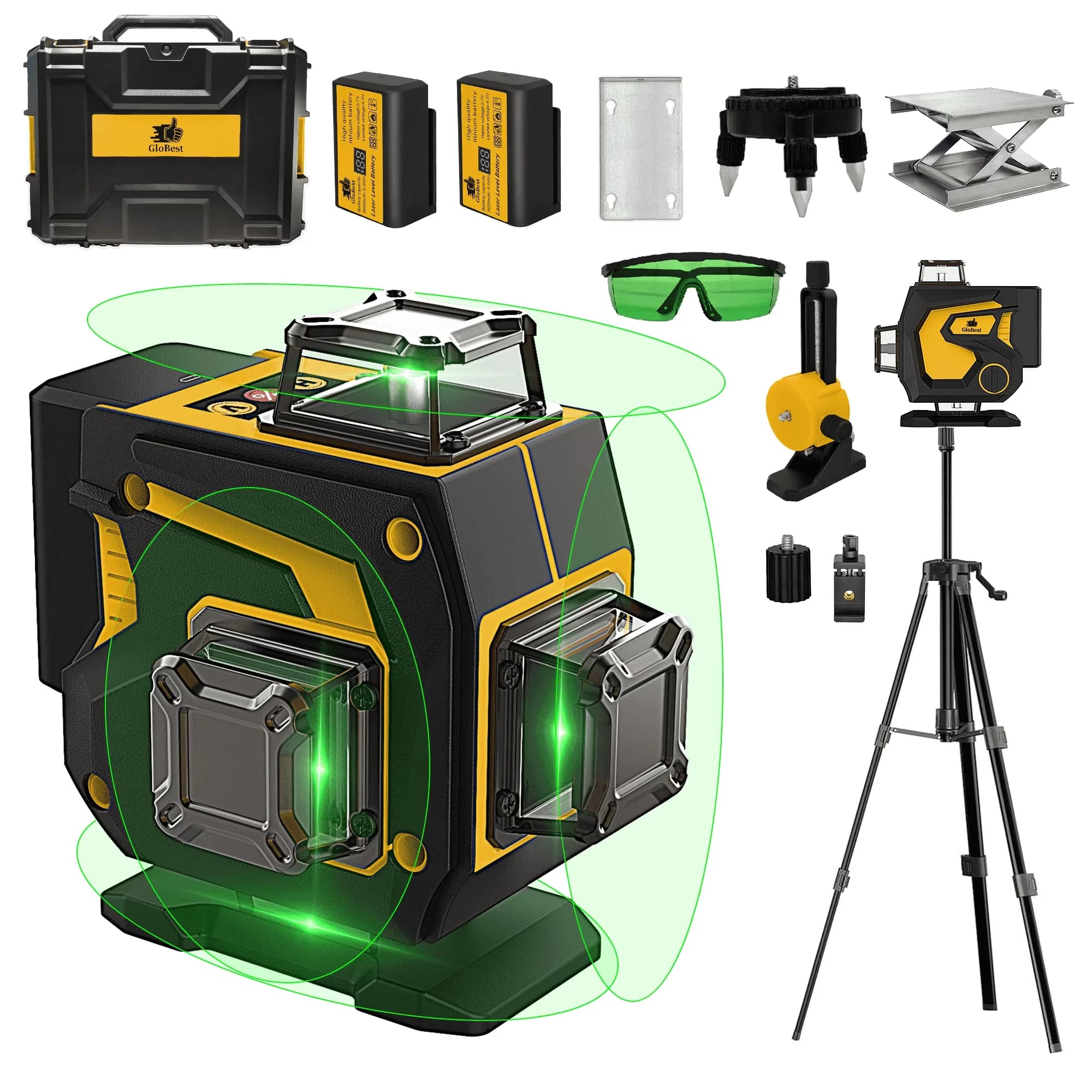 Measuring Layout Versatile with Battery, Adjustable, 4D 16 Lines - Green Plastic, Iron Model 341CEE