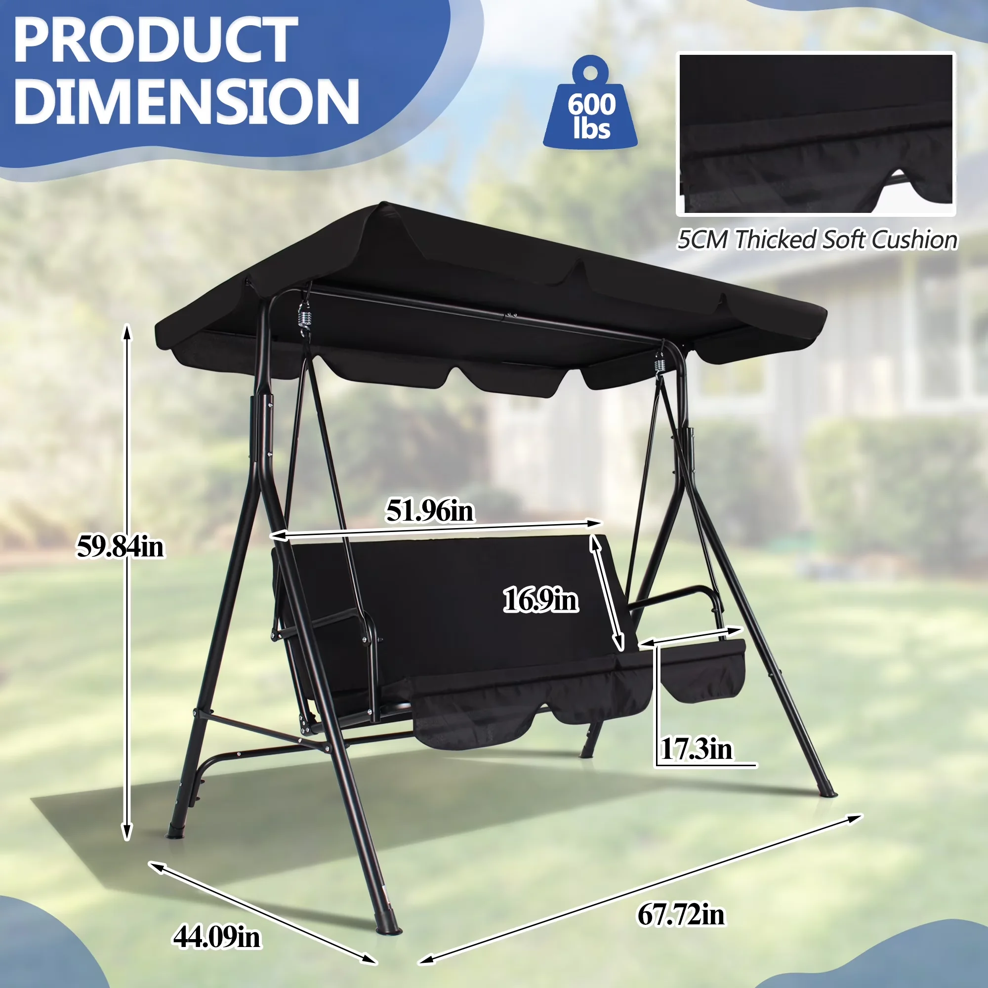 Premium Patio Chair with Rust Resistant, Removable Cushions, Waterproof - Black Model 4DB11C
