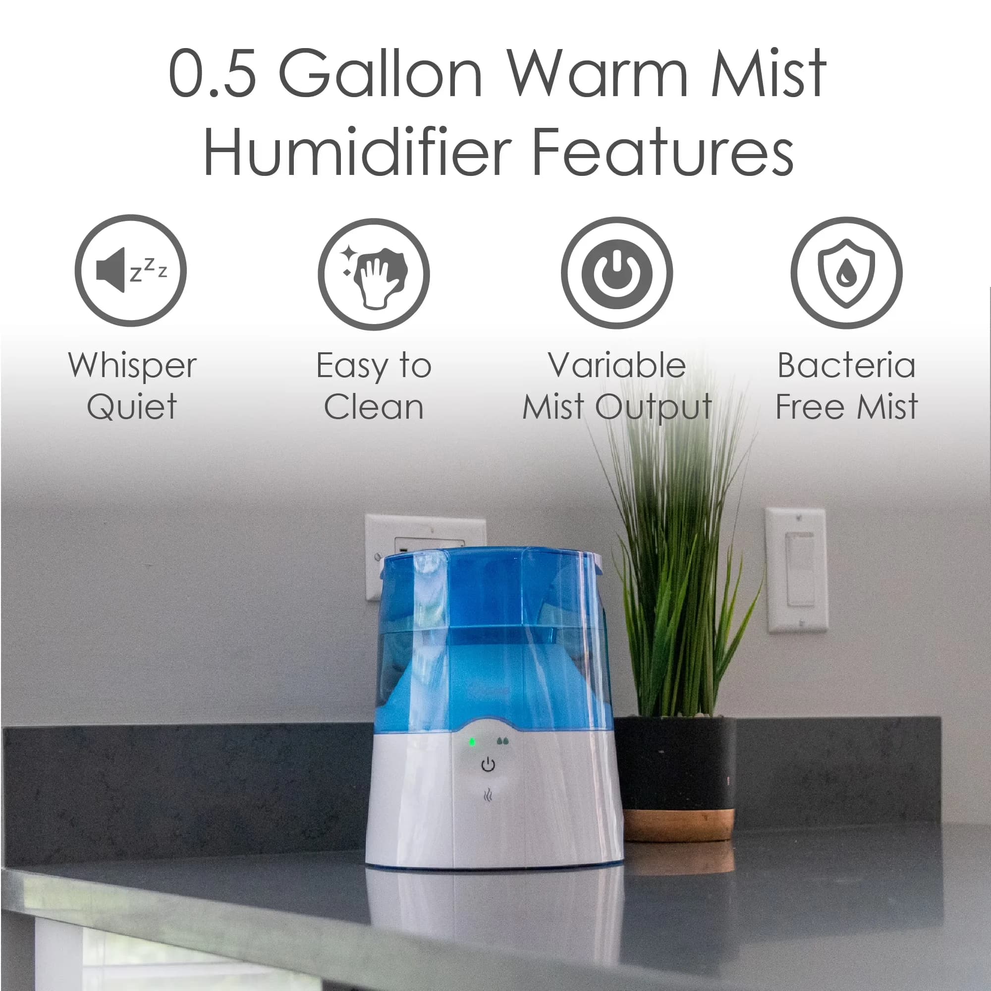 Efficient Humidifier with Automatic Shut-Off, Variable Speed, 2 Speed Settings - Blue Model 810F50