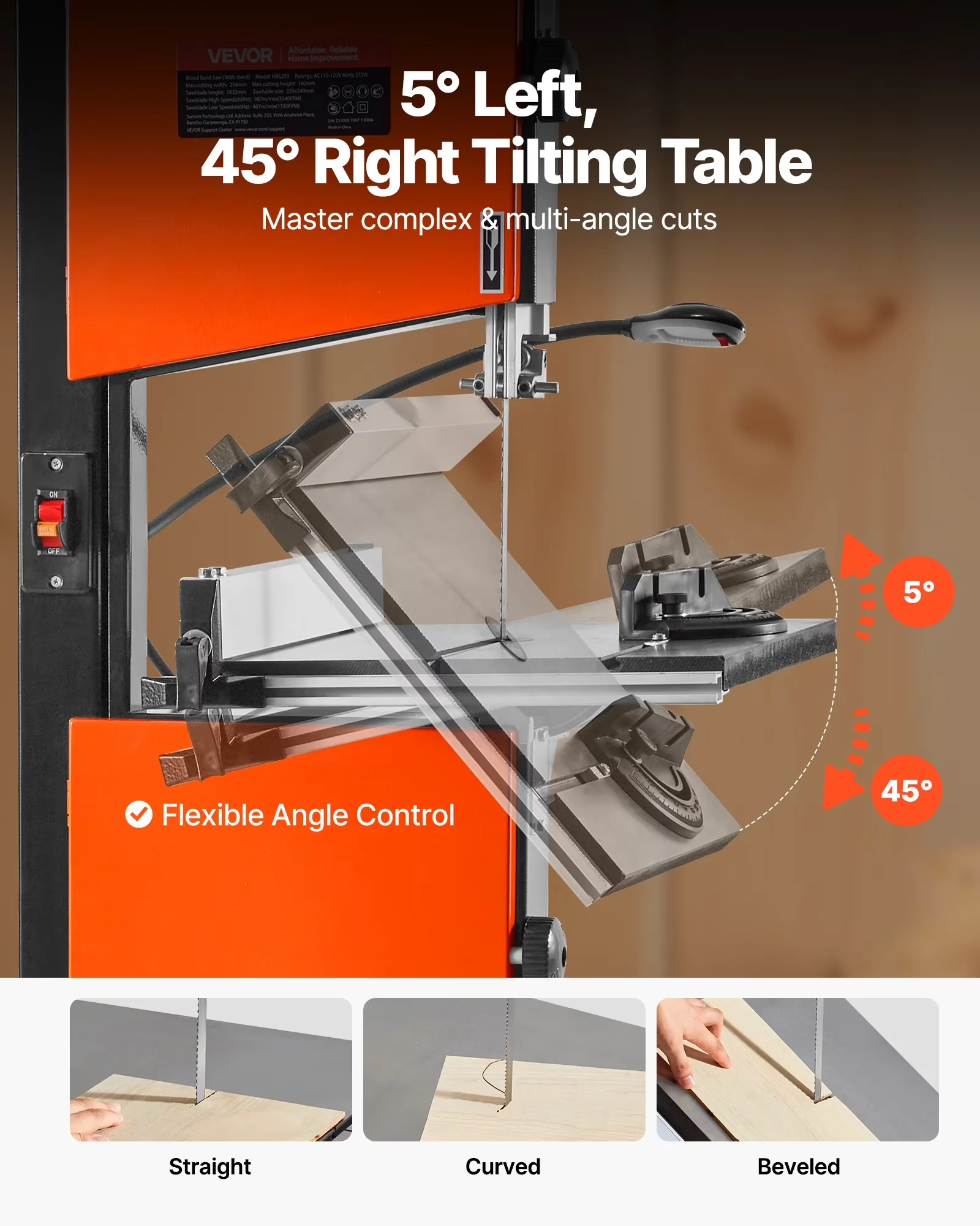 Compact Power Saw with 373W, Adjustable, Band - 10 - Rustic Charm Model EED1ED