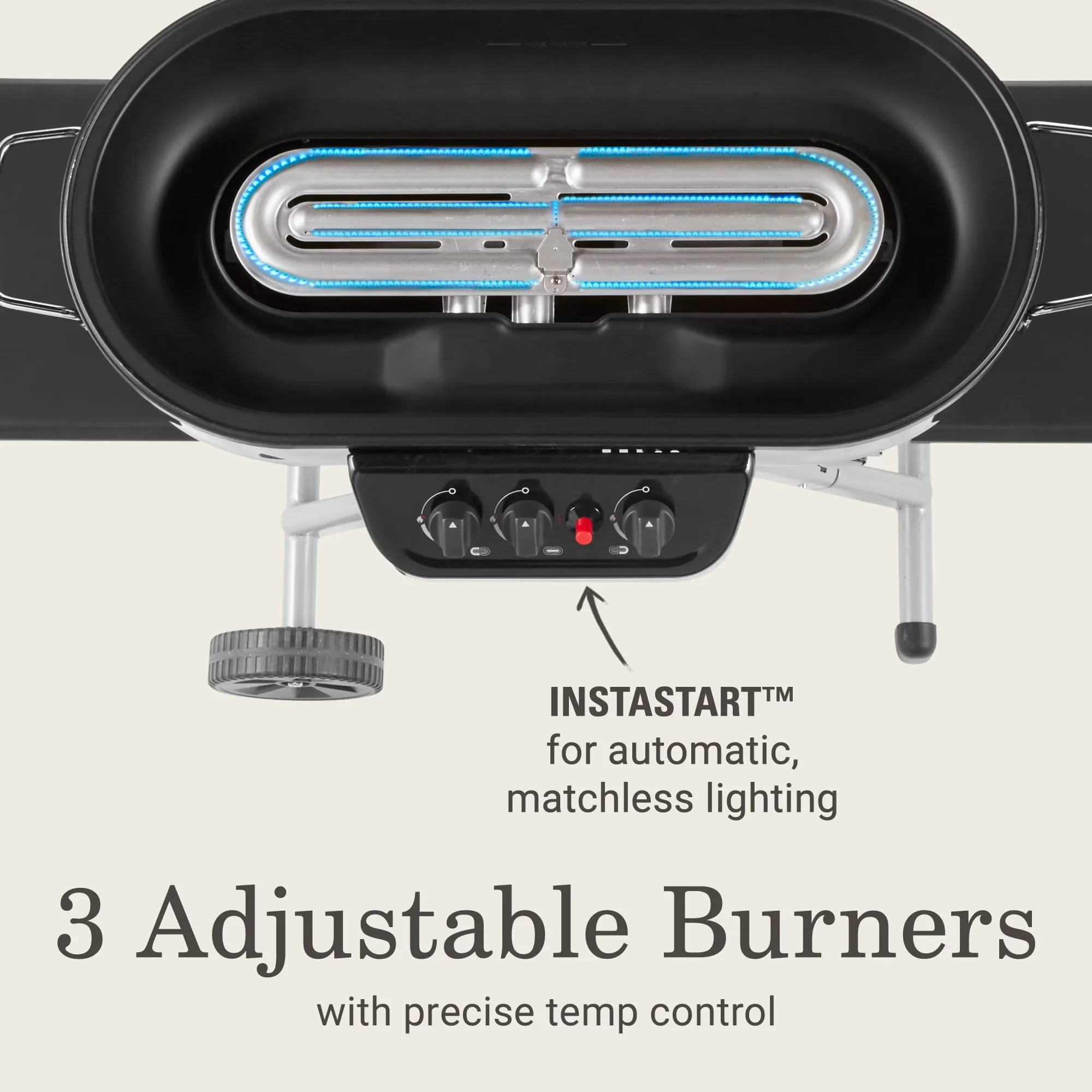 Modern Gas Grill with Foldable Legs, Portable, Red - Aluminum RoadTrip Model 114B3C