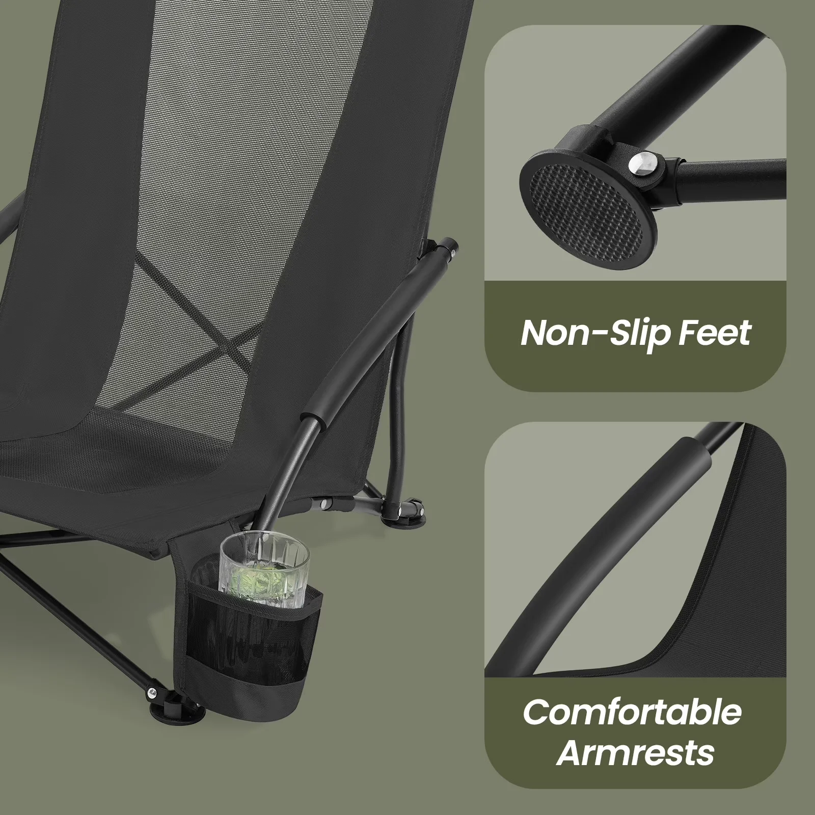 Professional Beach Chair with Foldable, Collapsible, Black - Black Steel,Oxford Fabric,Pp Plastic Model 212C45