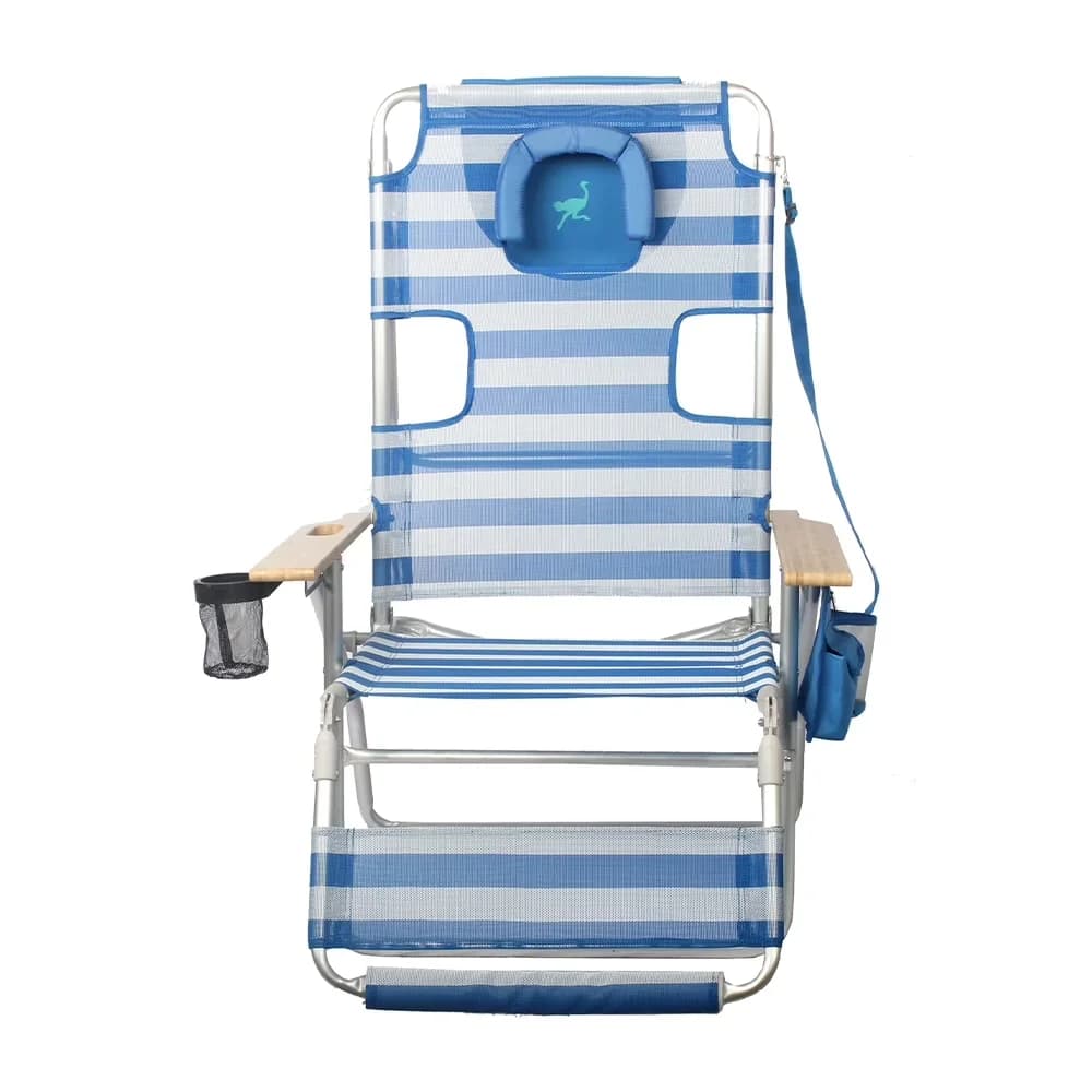 Sleek Beach Chair with Adjustable, Extra-wide wooden arm-rests, 5 adjustable chair positions - Blue Model 7B27C0