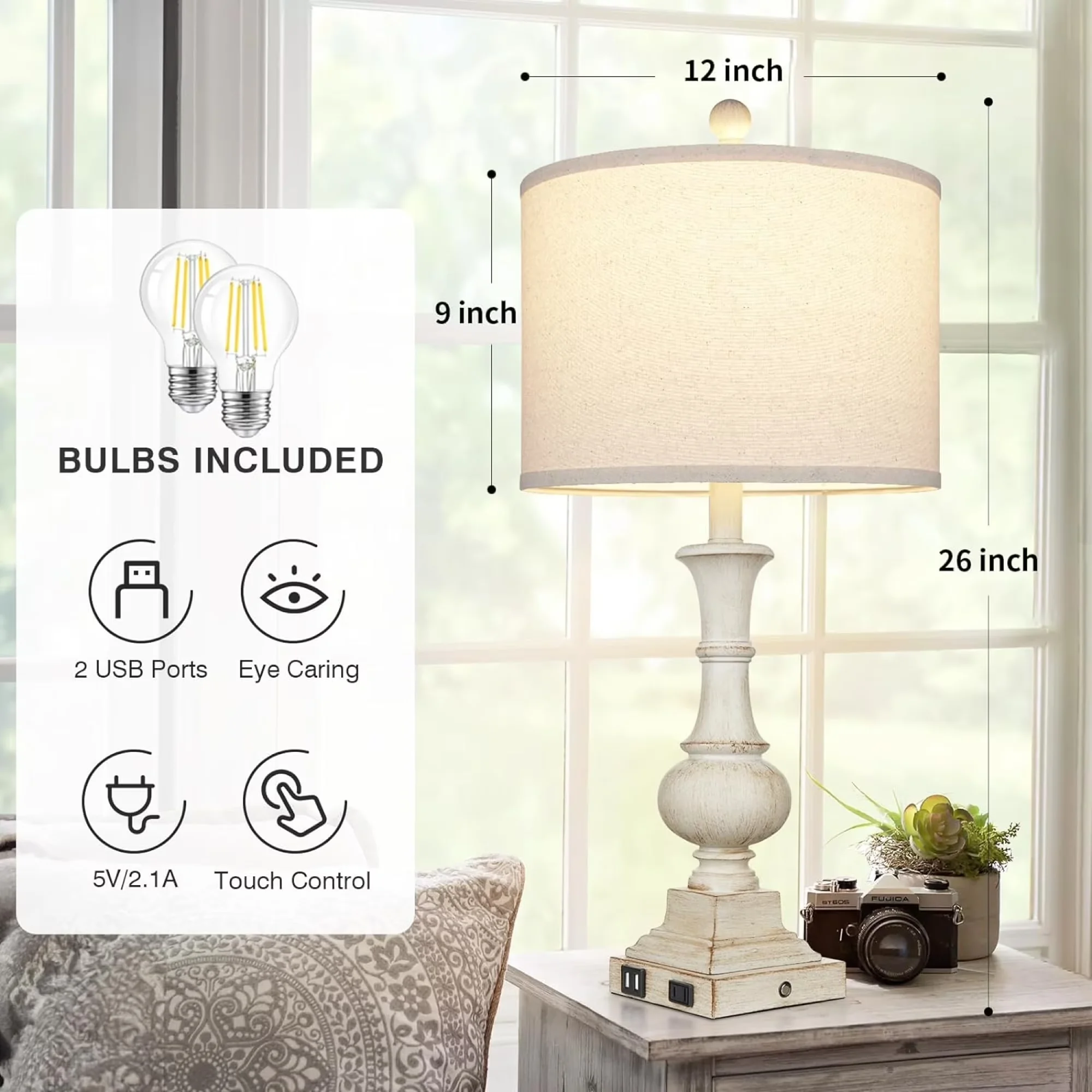 Classic Lamp Set with LED, Contemporary - Resin Beige for Living Room, Bedroom Model E84C17