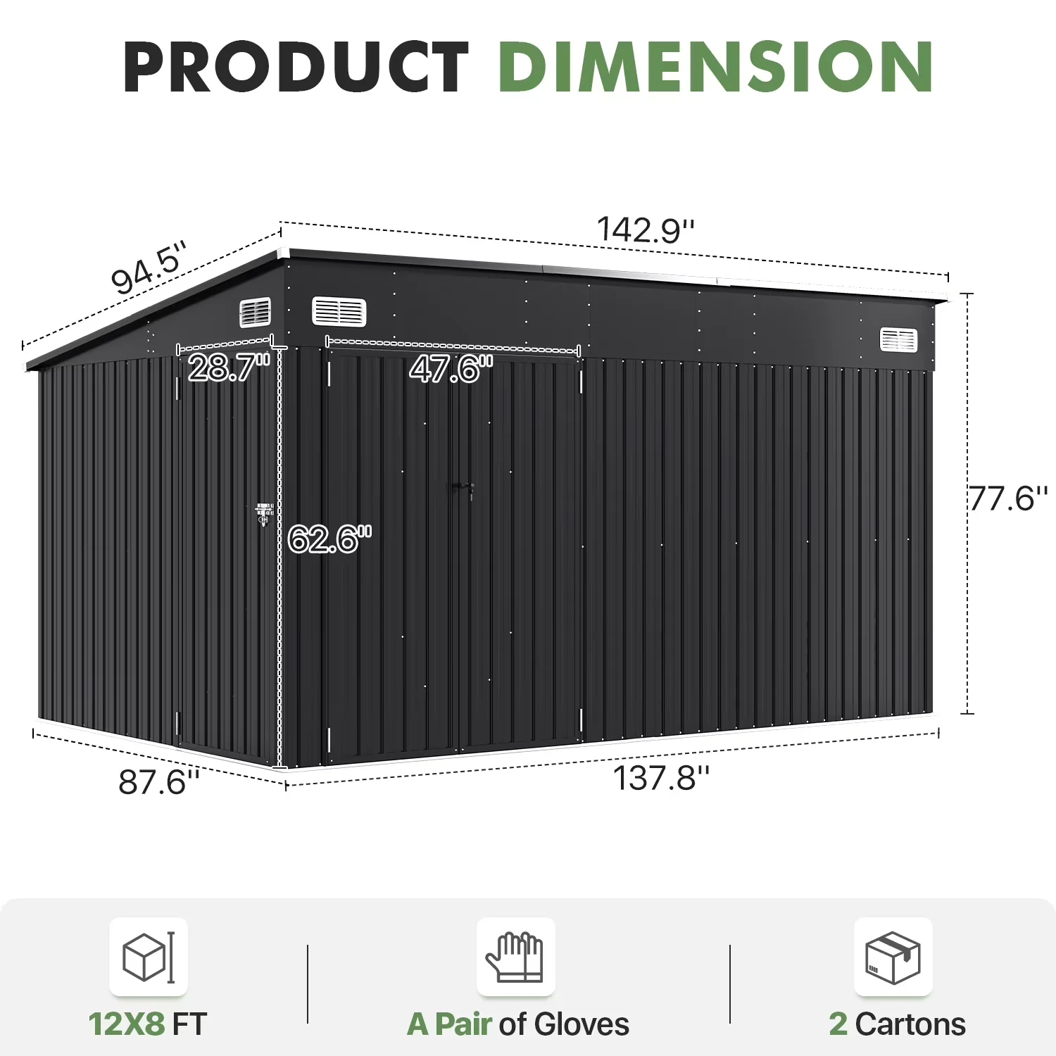 Premium Shed with Rust Resistant, Lockable Door, Outdoor Lockable - Metal Black for Garden, Patio Model 2516E5