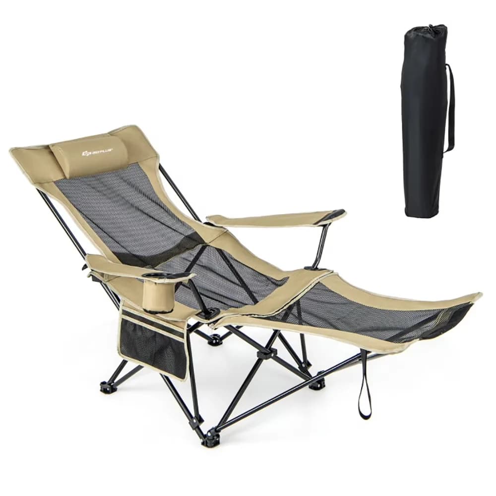 Beach Chair Premium with Adjustable, Folding, Folding Camp and - Khaki Model E6B43B