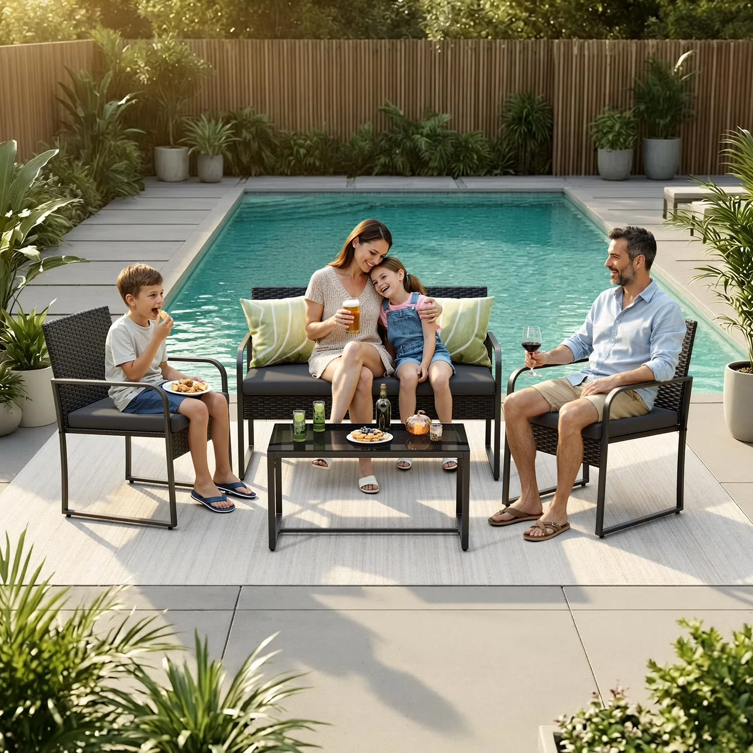Patio Conversation Set Innovative with Weatherproof - Gray Pe Rattan, Steel, Sponge, Tempered Glass for Outdoor Model 402BA0