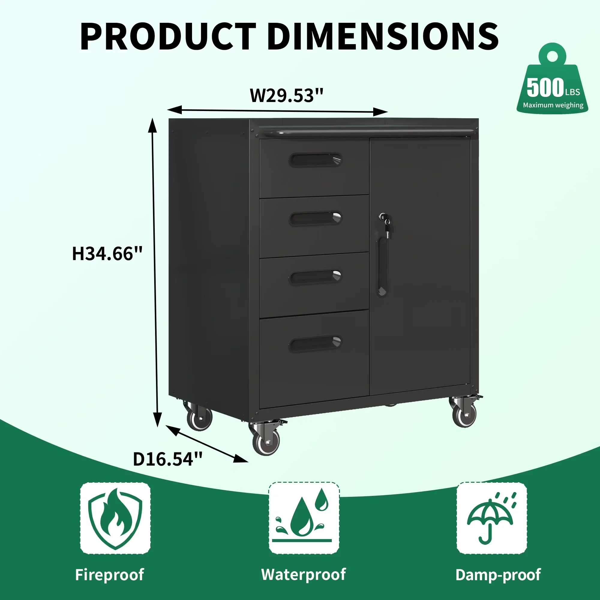 Modern Toolstorage with Lockable, Lockable Wheels - Metal Black for Garage Model E23D77