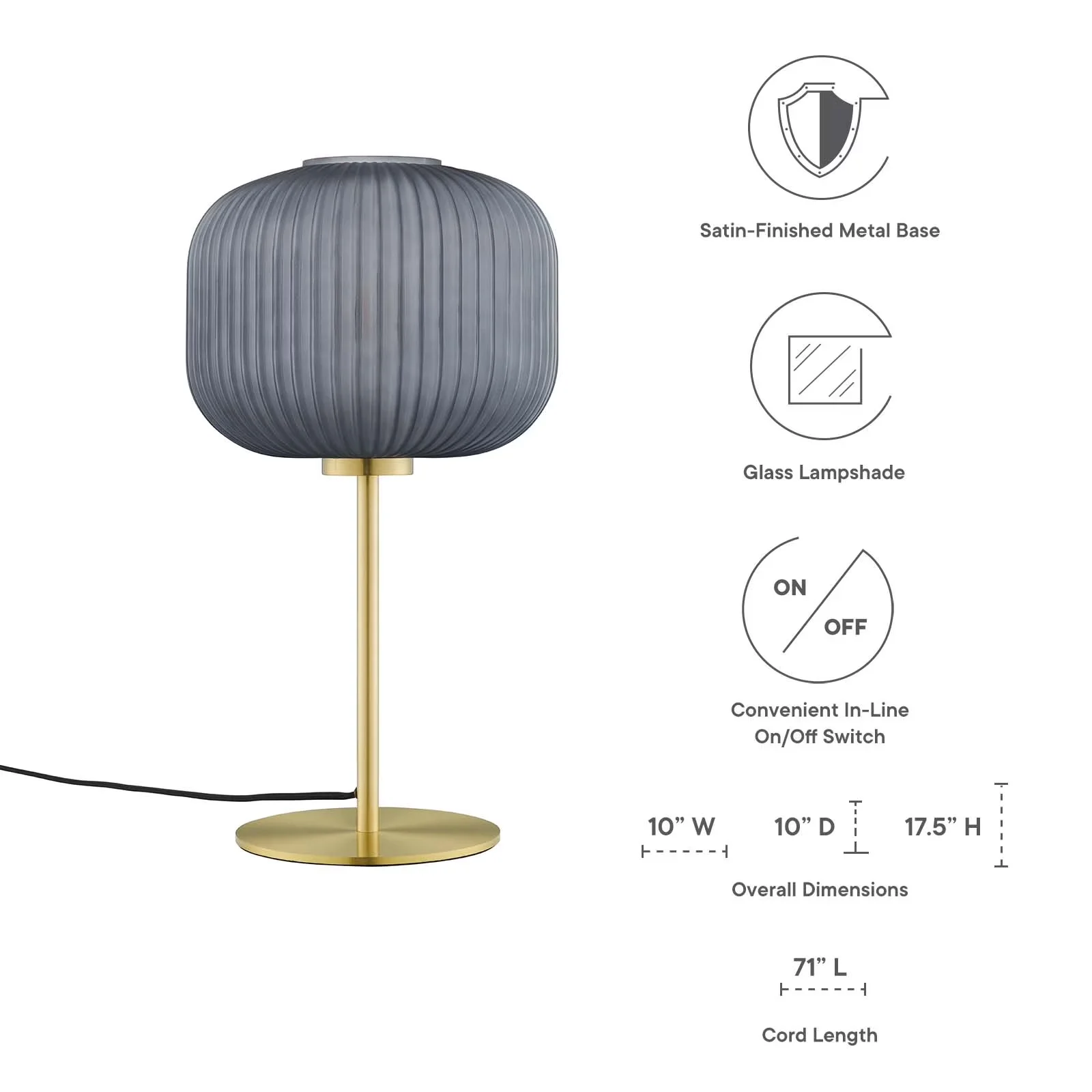 Table Lamp Sleek with Incandescent, Bedside Lamps, Gold - Gold Glass for Home and Office Model A783E5