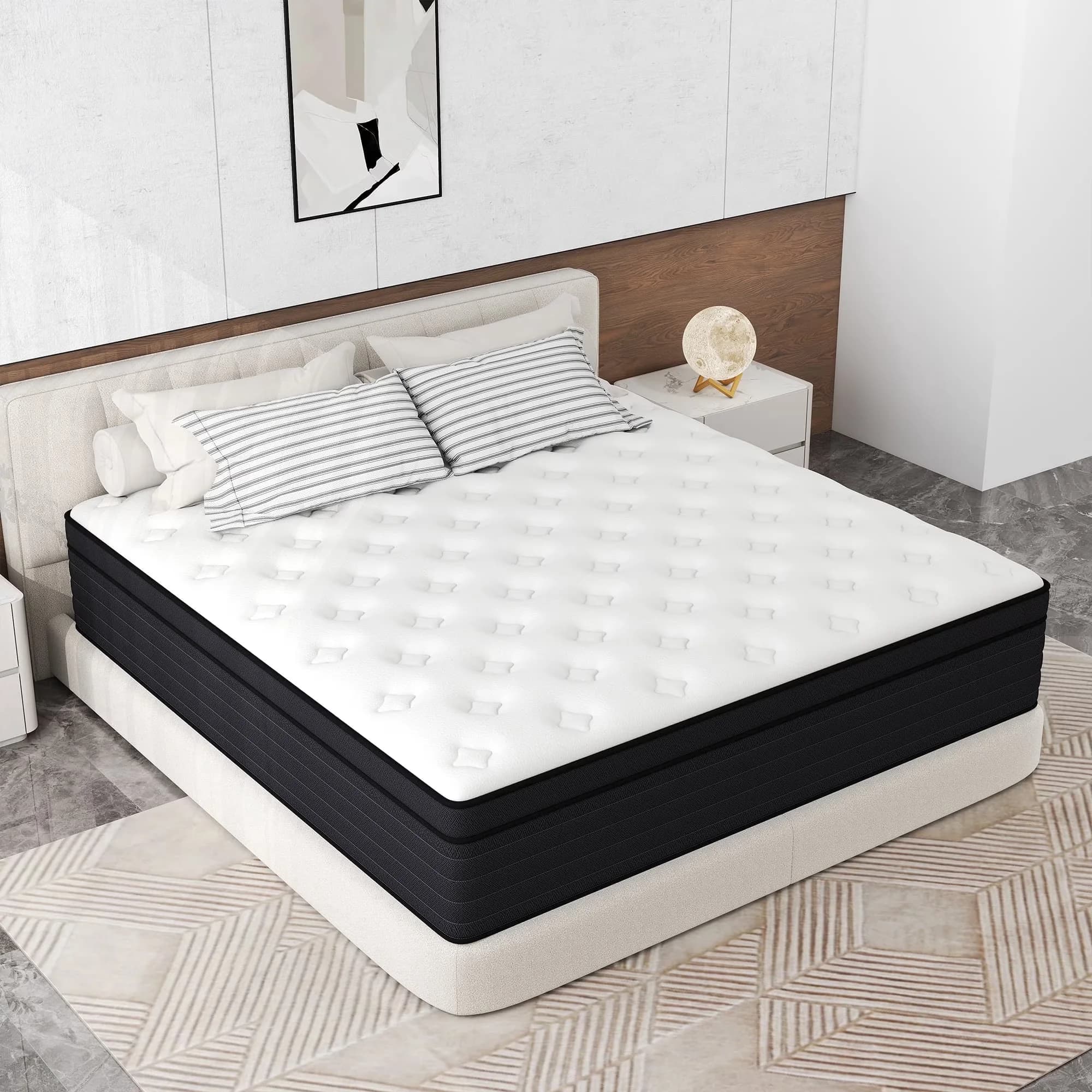 Innovative Mattresses Accessory with Mattress-In-A-Box, 12 inch Queen Mattress - Gel Memory Foam, Pocket Coils, 3D Knitted Fabric White Model F350A9