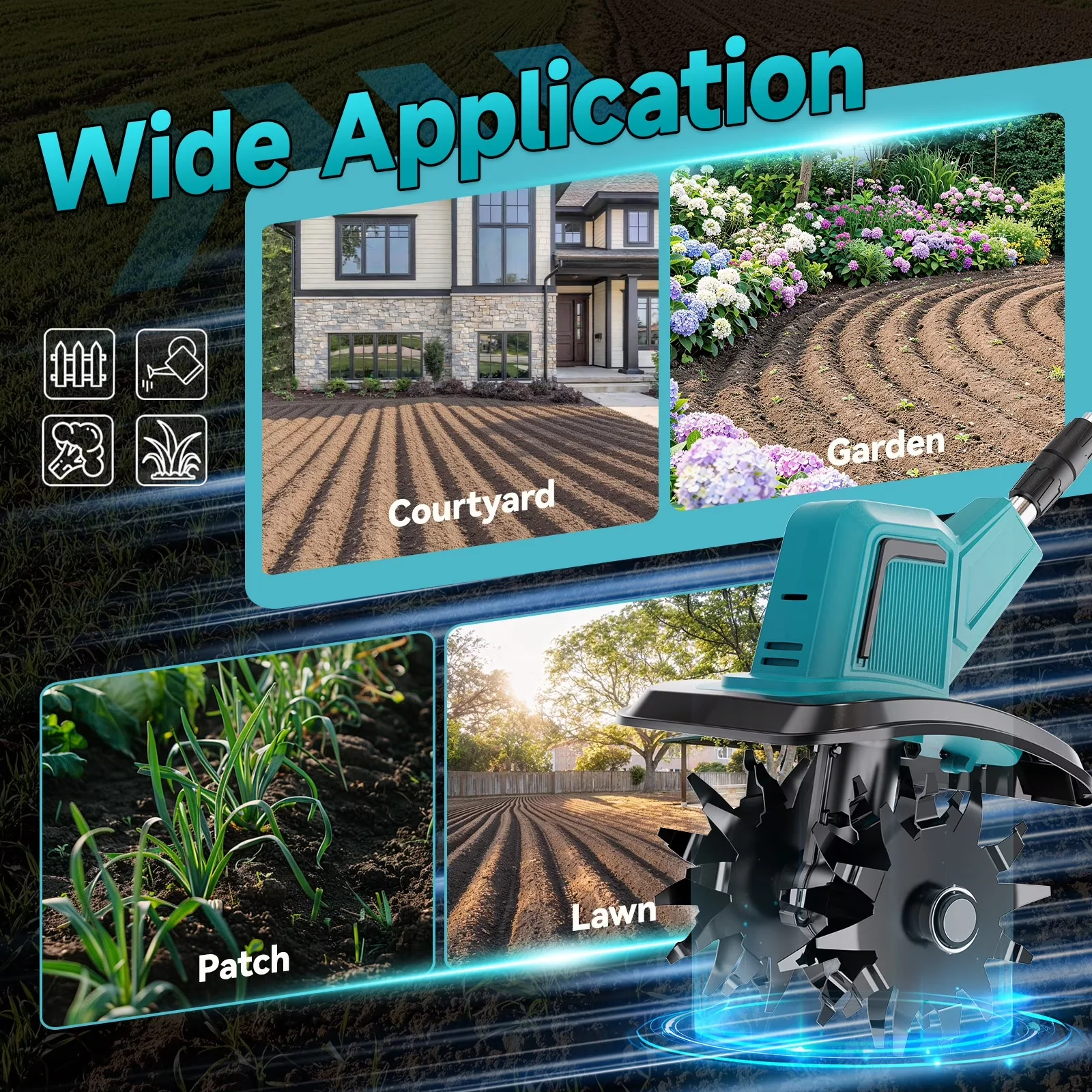 Essential Trillers Cultivator with Battery, 20V, Lightweight Labor-saving - Model 41BB68