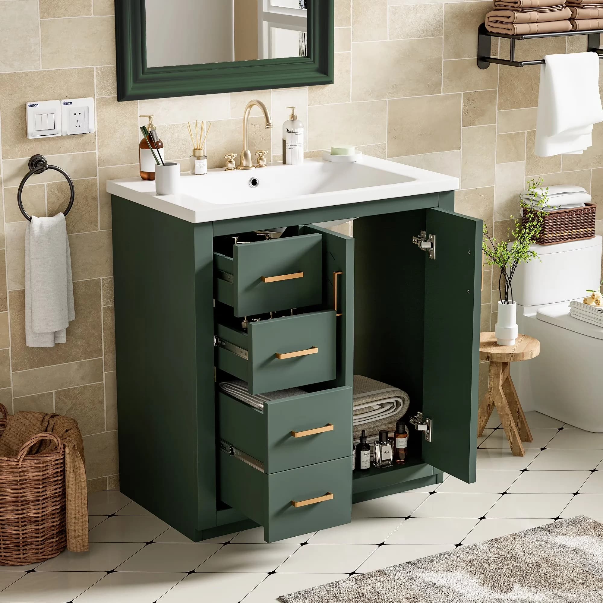 Reliable Bathroom Renovation with 30'' Vanity, Ceramic Sink Combo, Solid Wood Frame Storage Cabinet - Model 7D0649