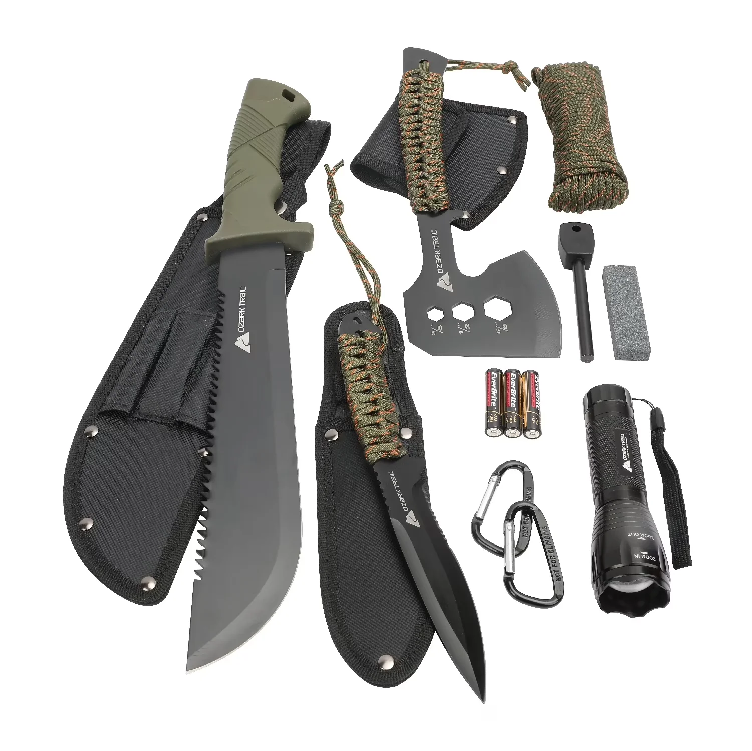 Premium Hand Tool Set with Fire Starter, Paracord handle hatchet and Knife - Model CE0094