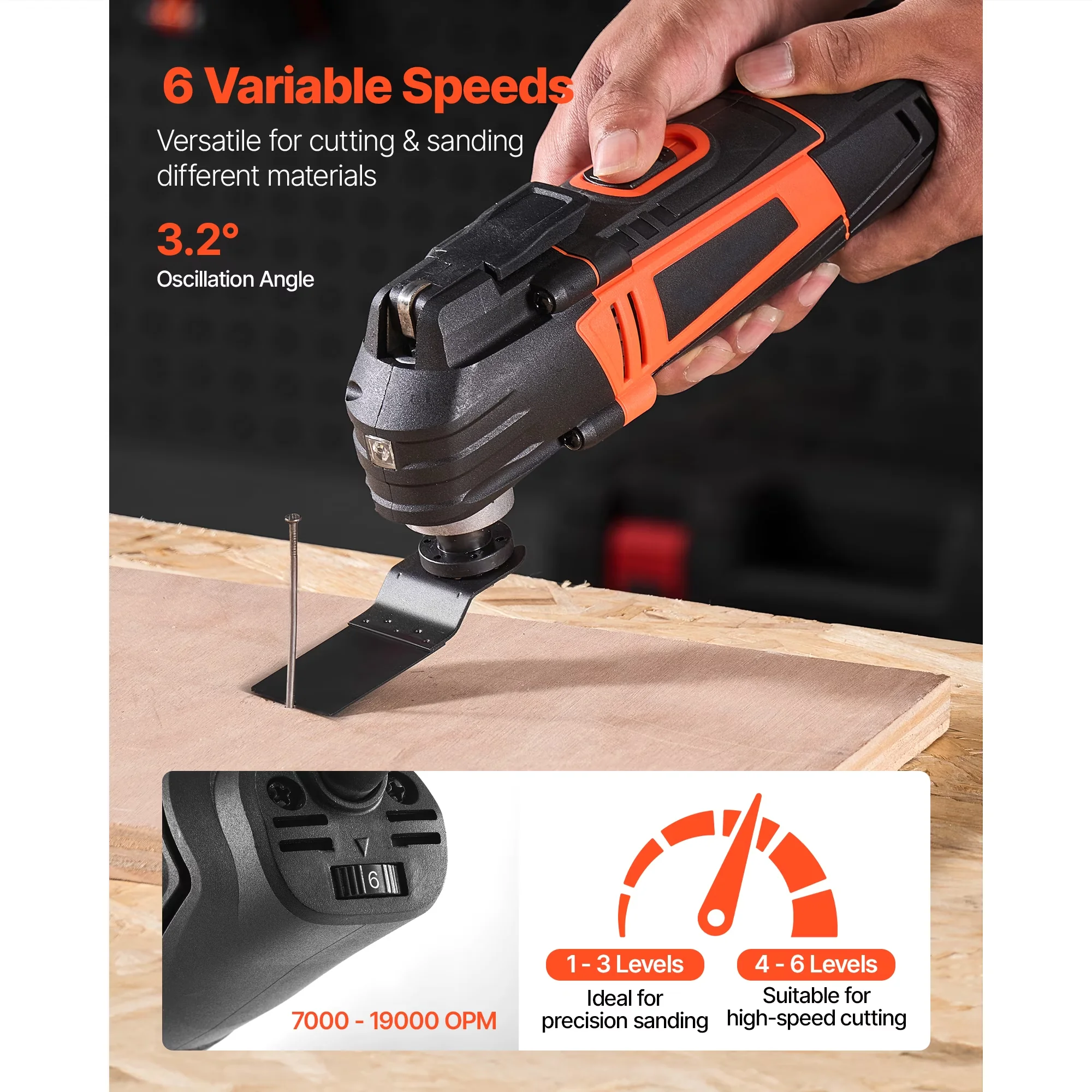 Versatile Woodworking with LED, Adjustable, 4-Amp Corded Oscillating Multi-Tool - Red-Black Model B72221