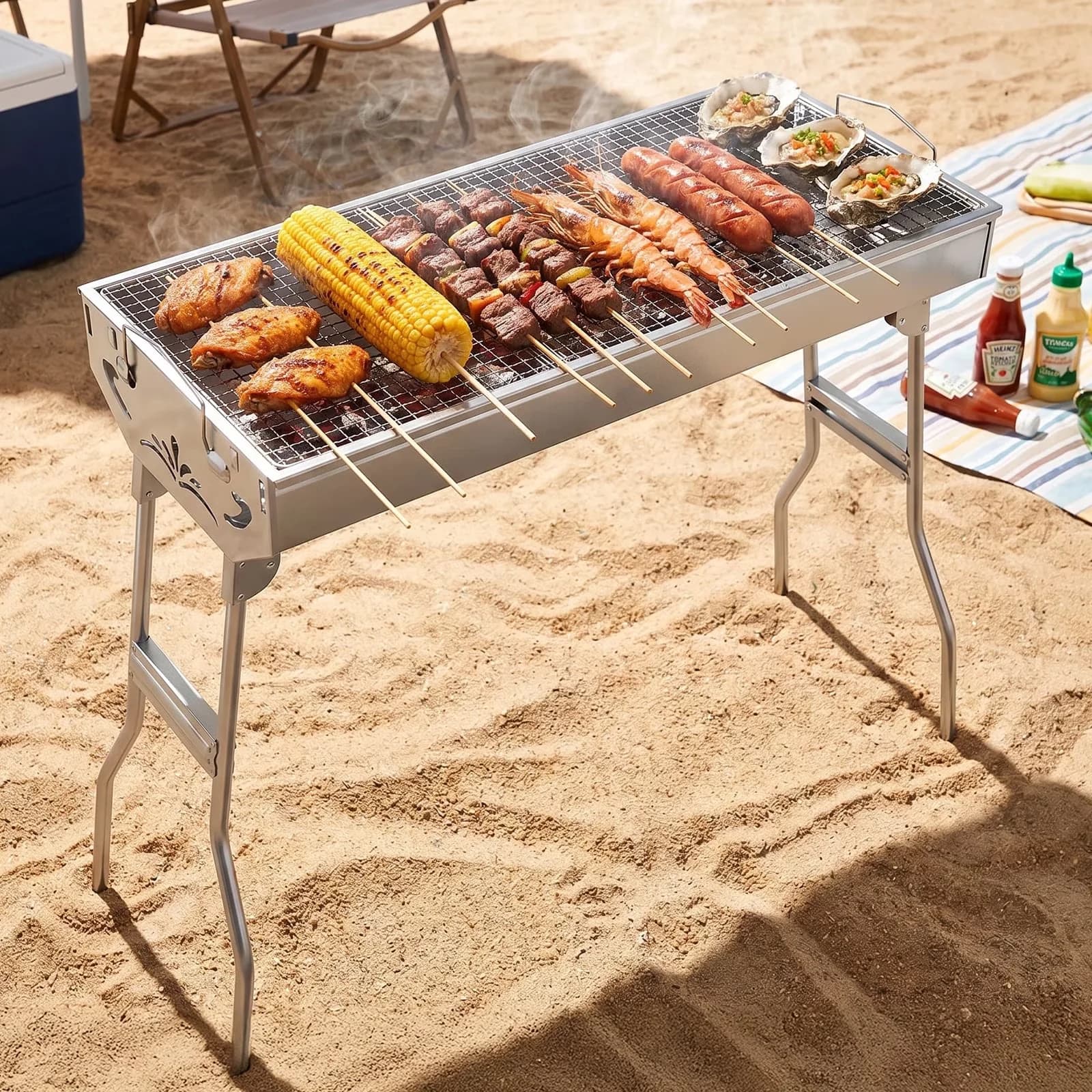 Flat Top Grill Reliable with Tool-Free Setup, Ideal, Stainless Steel Foldable Charcoal - Stainless Steel Model 691283