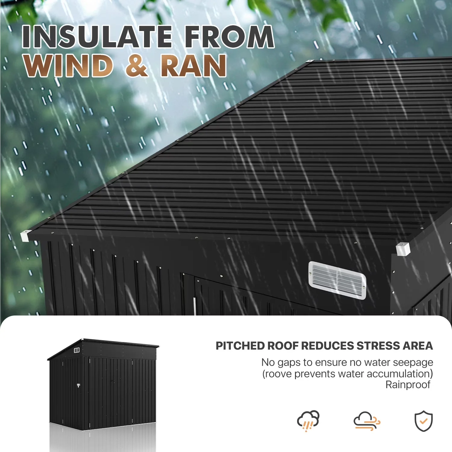 Shed Modern with Water-Resistant, Lockable Door, 8'x4' Lean-to Metal Storage - Black Metal Model 528C41