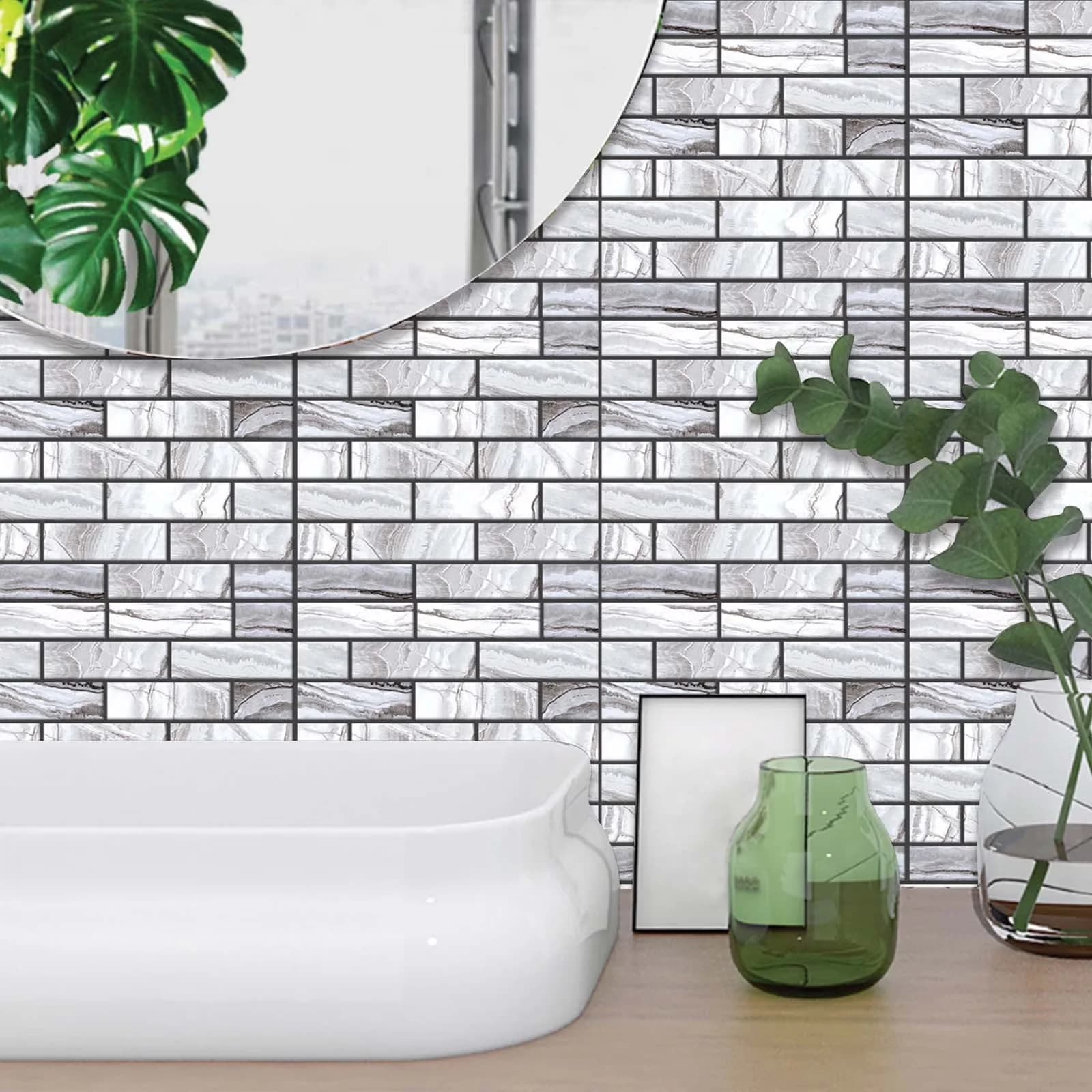 Compact Wallpaper Wall Decals Wall Covering with Stain Resistant, Peel and Stick Kitchen Backsplash - Pvc 11.8" x 11.8" for Living... Model 3E4E14