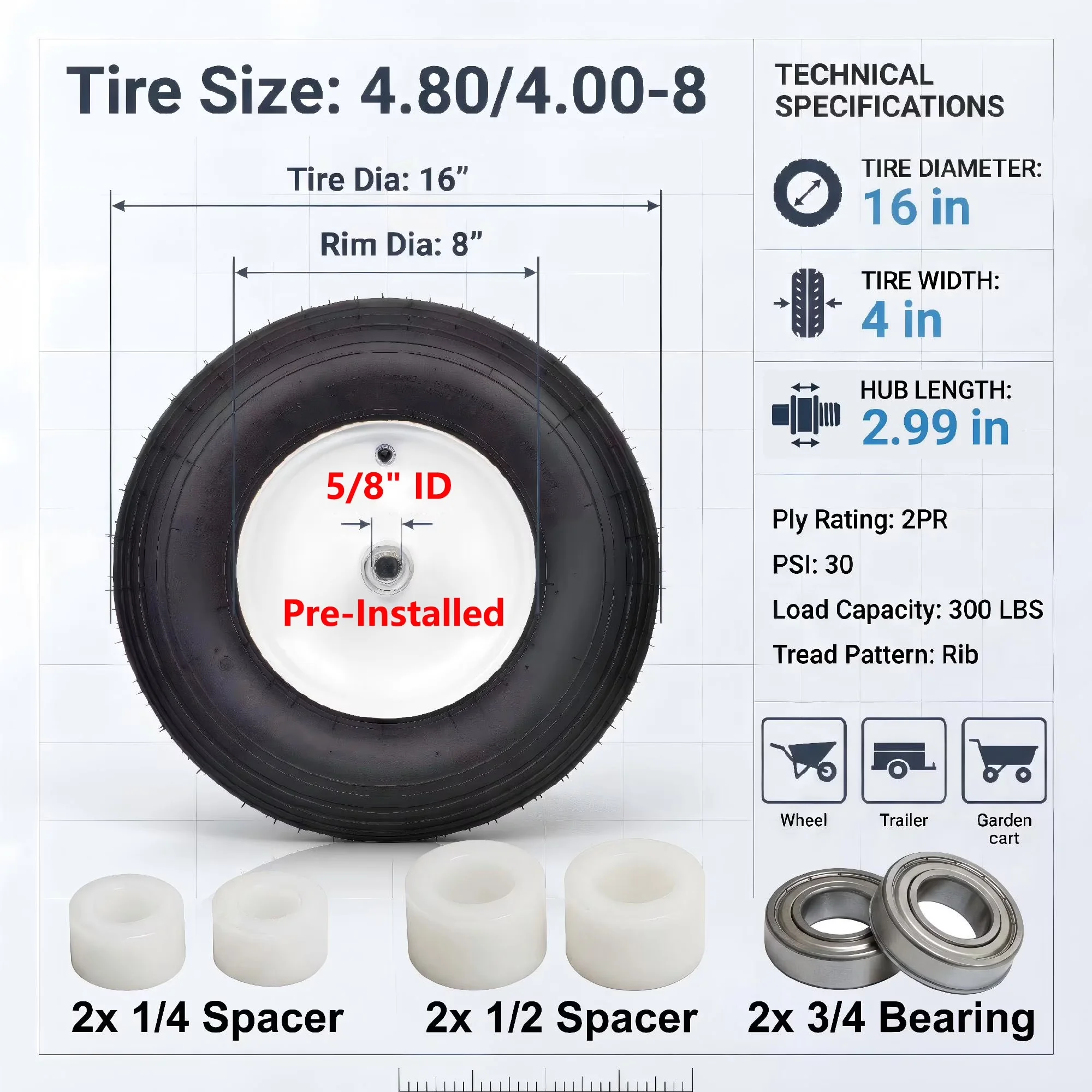 Lawn Mower Tire Stylish with 16 Inch Wheelbarrow Tires Assembly - 00-8 Model 1A2A51