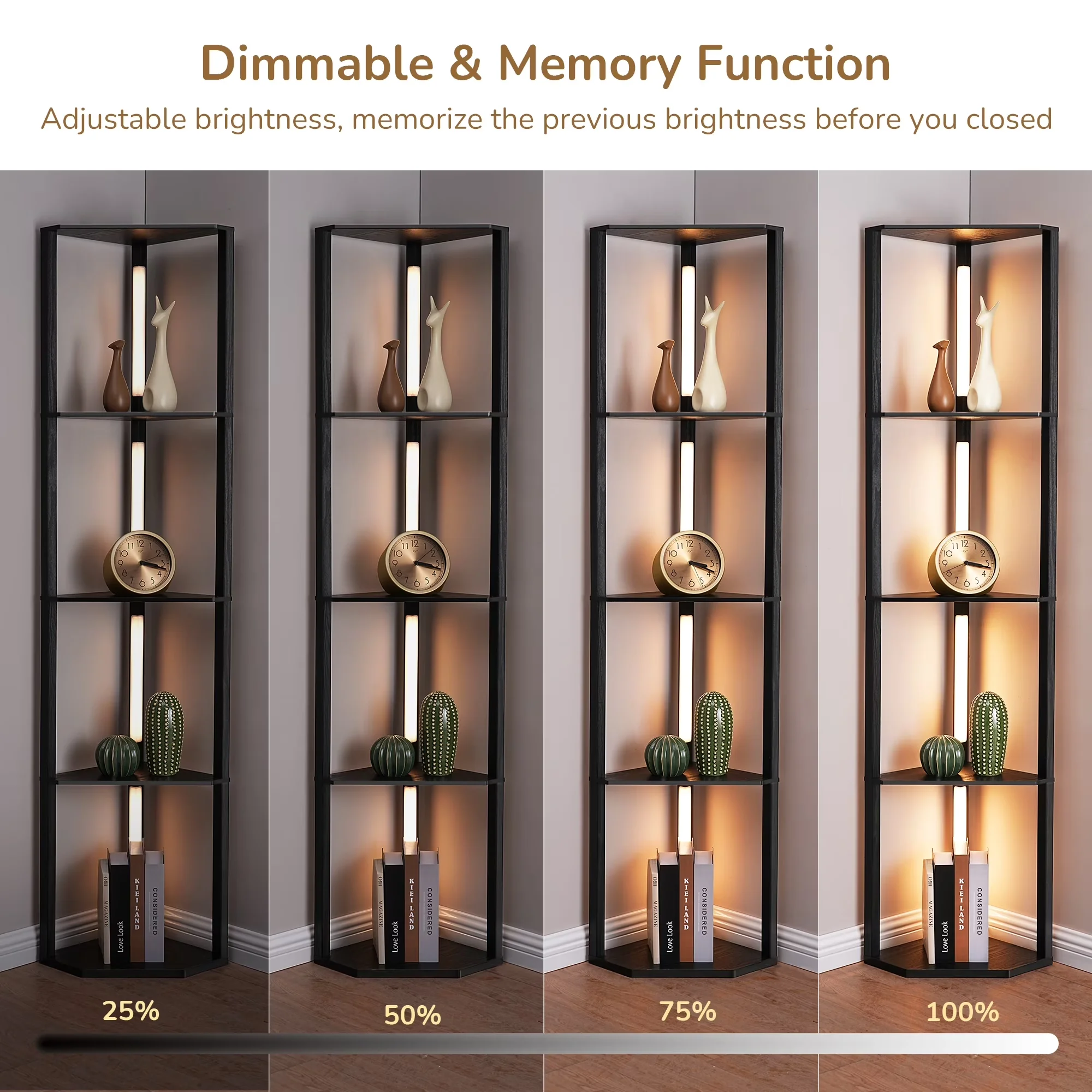 Floor Lamp Compact with LED, Farmhouse, Dimmable - Black Wood for Living Room, Bedroom Model DF1769