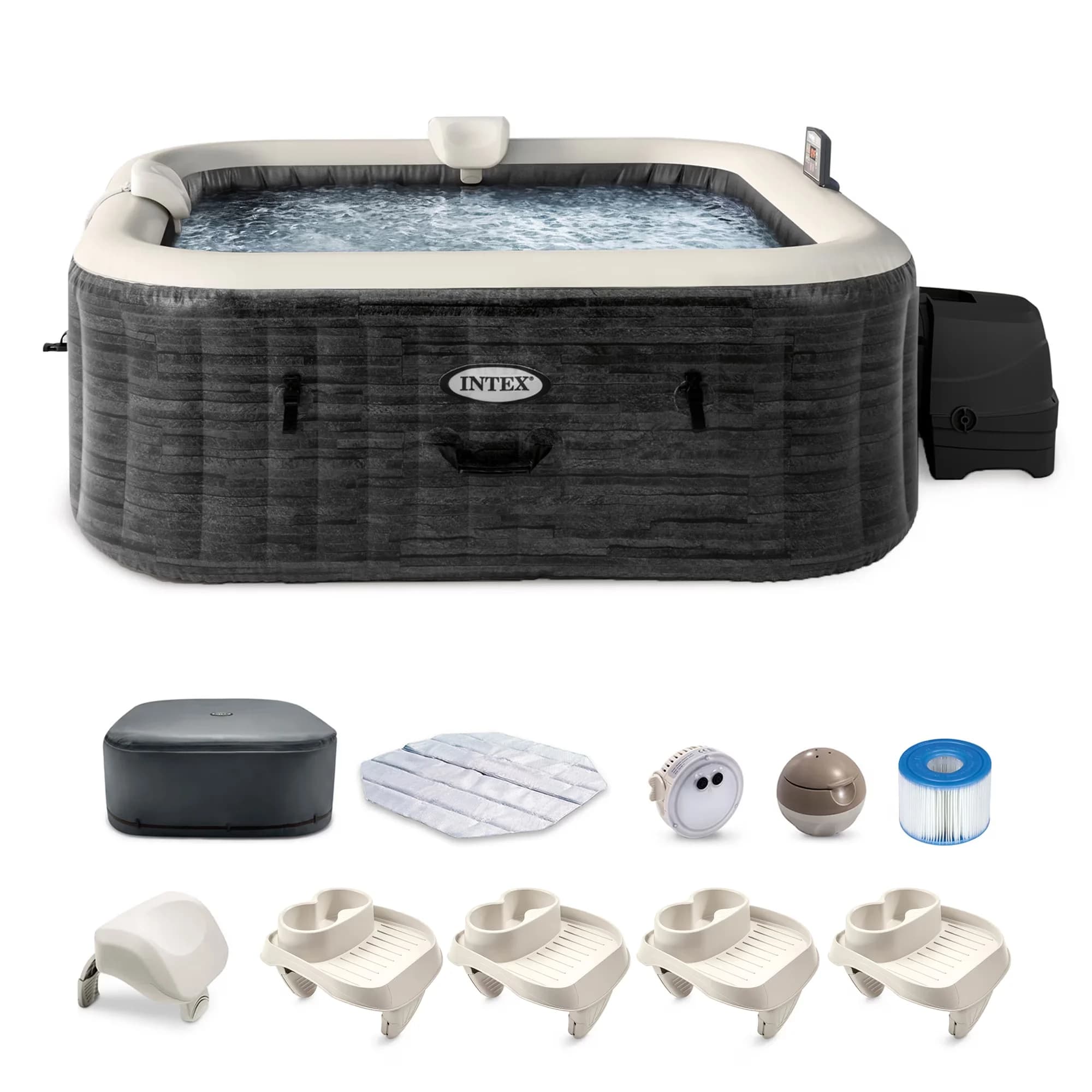 Hot Tub Modern with Inflatable, Cup Holder 4-Pack, 94 x 28" - Gray - Satisfaction Guaranteed Model CEB8B8