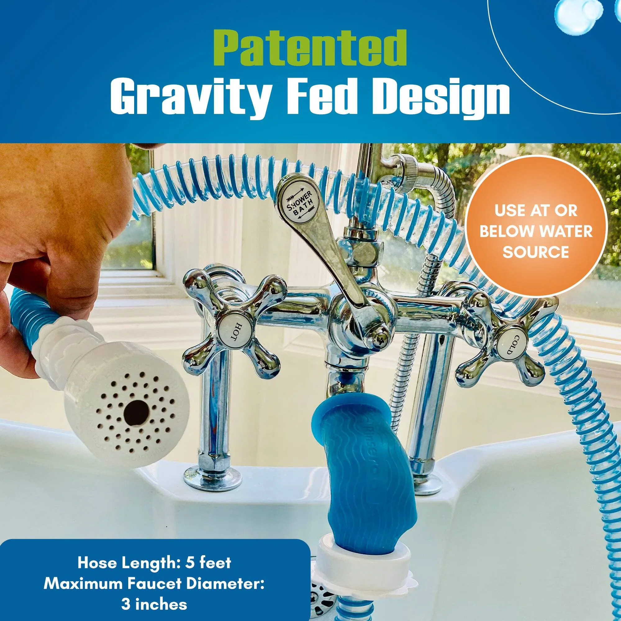 Premium Bathroom Renovation with Portable, Handheld, Flexible - Rubber Blue Model 076F6E