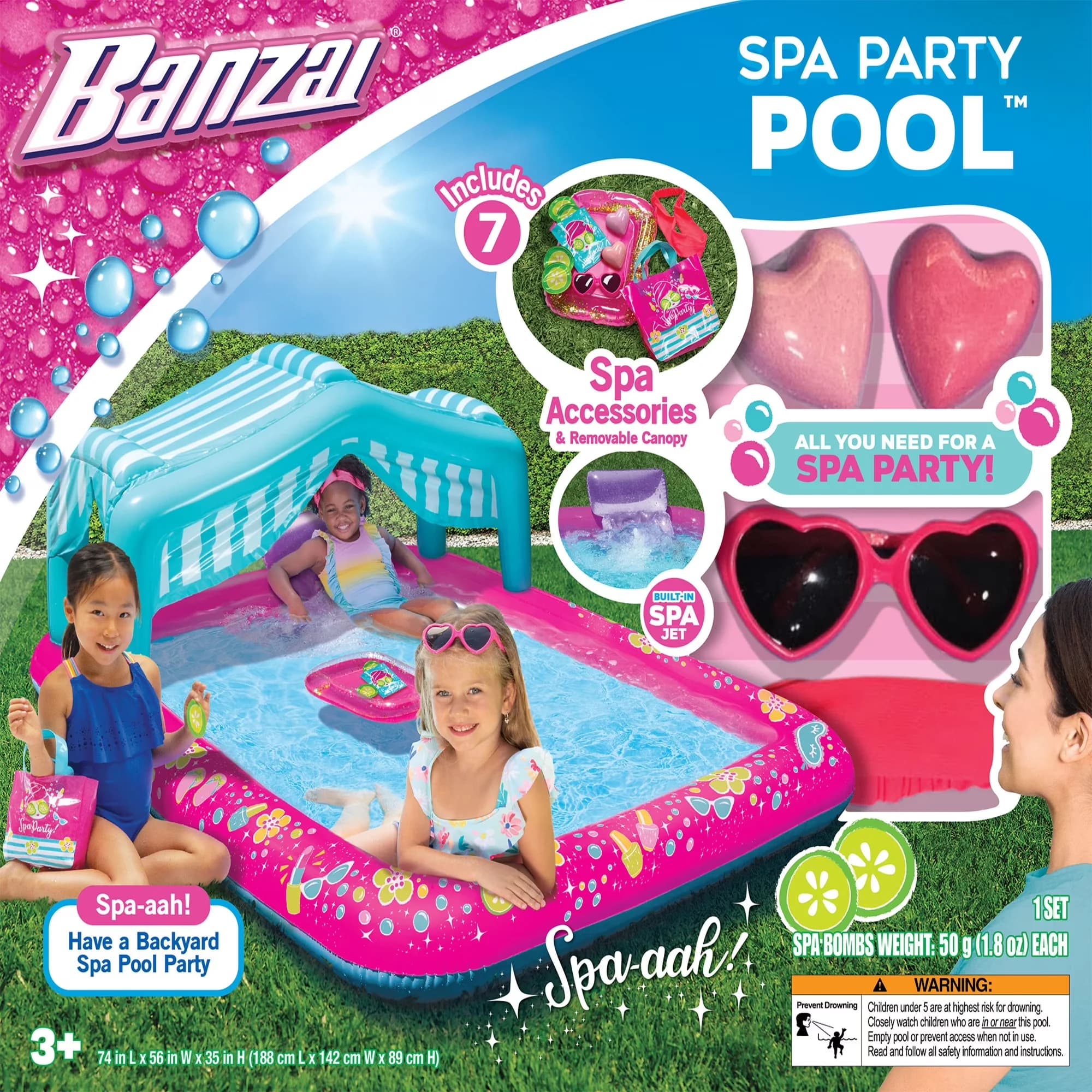 Inflatable Pool Essential with Pink, Spa Party 6ft x 5ft Kiddie Splash Set, Shade - Pink Model 3B6A4E