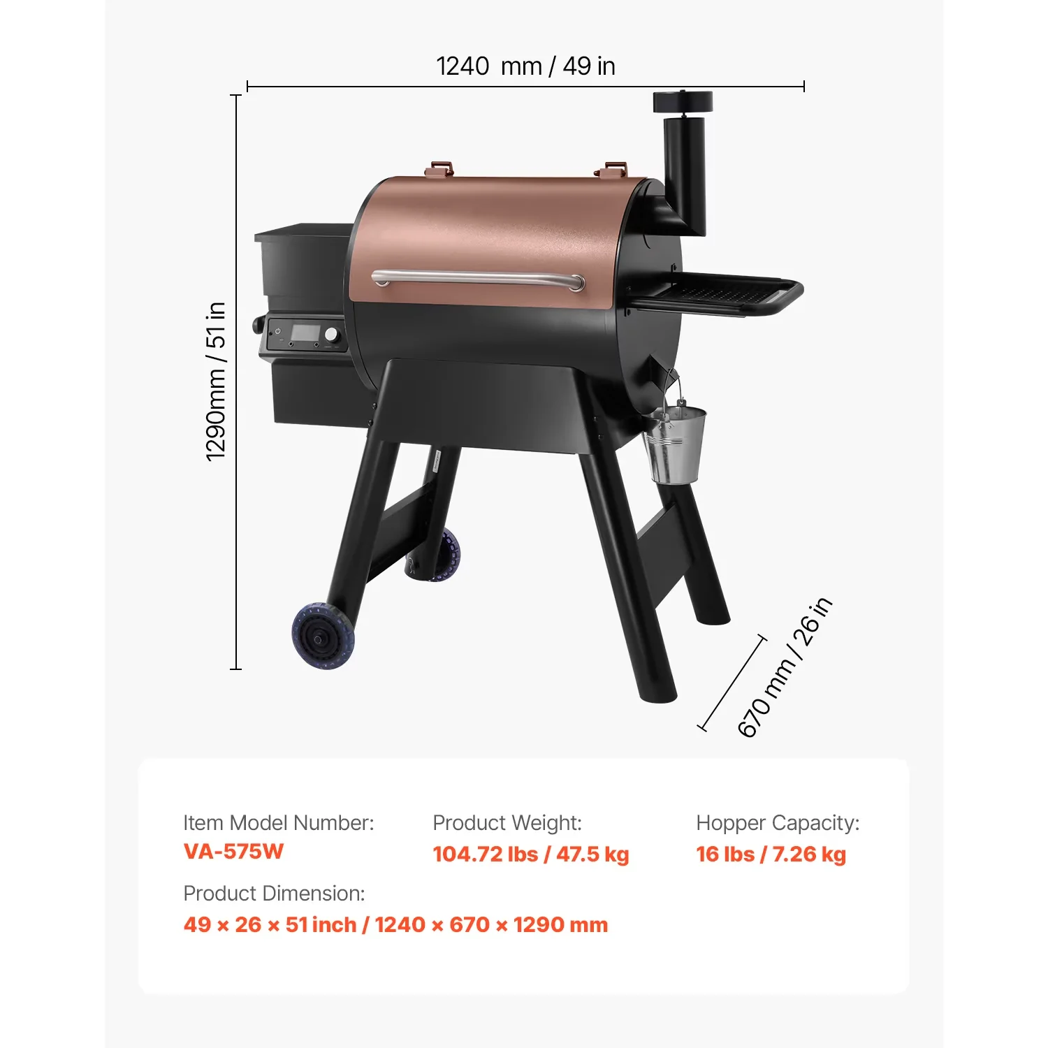 Modern Smoker with Window, BBQ Grills, 575 Sq in Wood Fired Pellet Grill and - Metal for Outdoor, Patio Model 1B6616