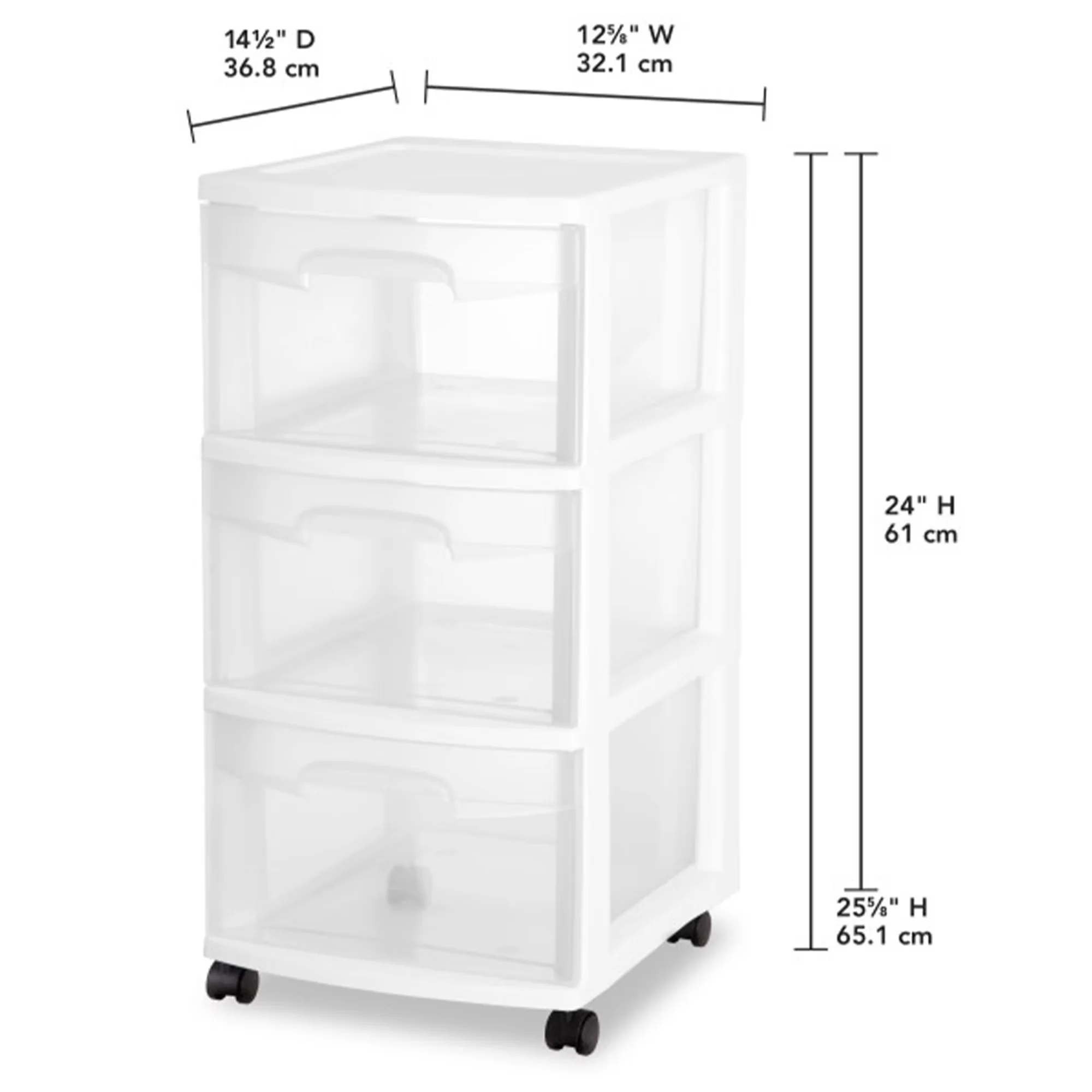 Garage Storage Supply Reliable with Modern, Wheeled, 3 Drawer Plastic Cart - White Plastic Model 54131D