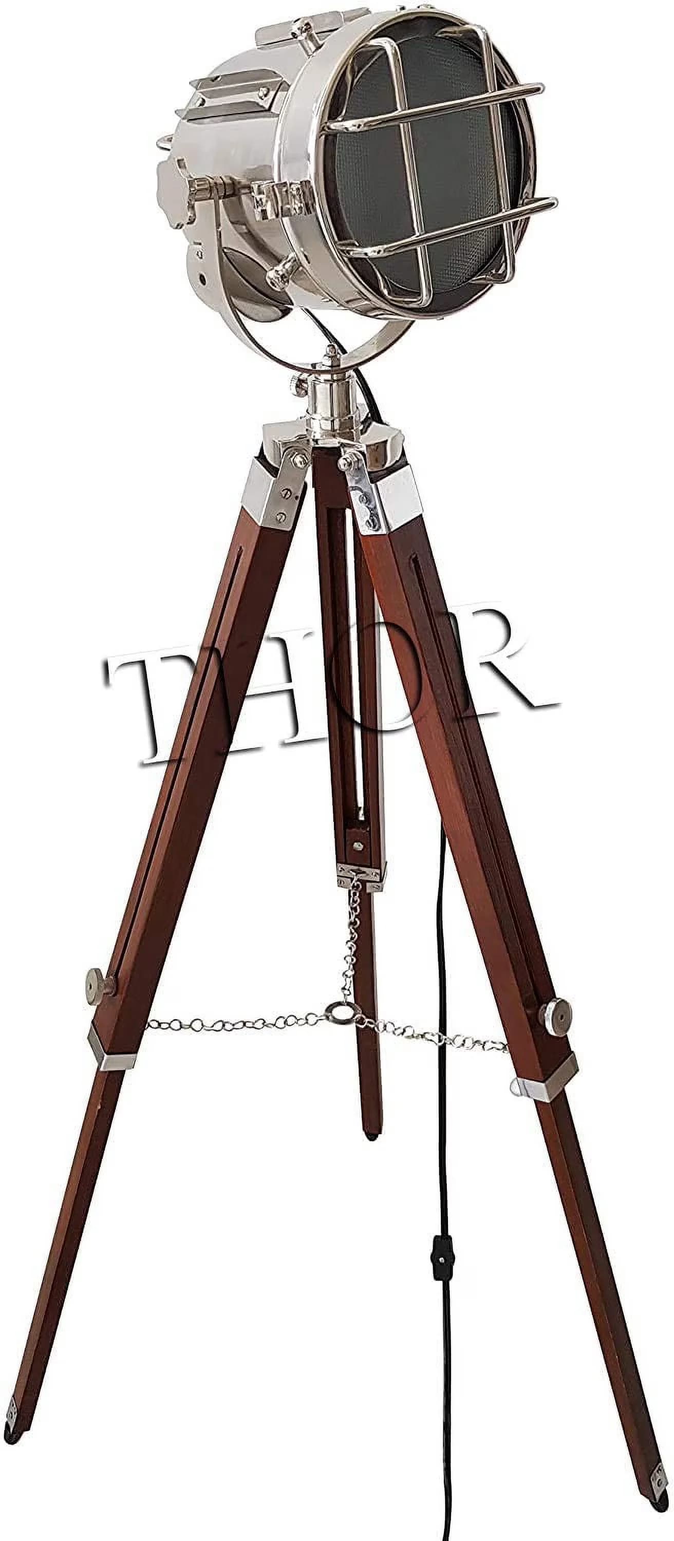 Floor Lamp Sleek with Tripod Lamps, Adjustable Height - Brown Aluminum Steel, & Wood Model 2D5B68