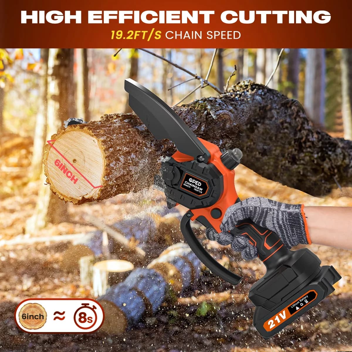 Modern Chainsaw with Battery, Bumper Spikes, Automatic Chain Oiler - Orange Model FC0645