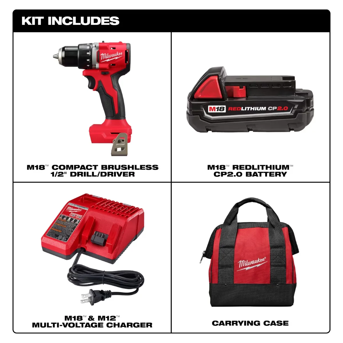 Drills Driver Versatile with Battery, 18V, Lightweight - Red 1/2" 3601-21P Model A5D0D3